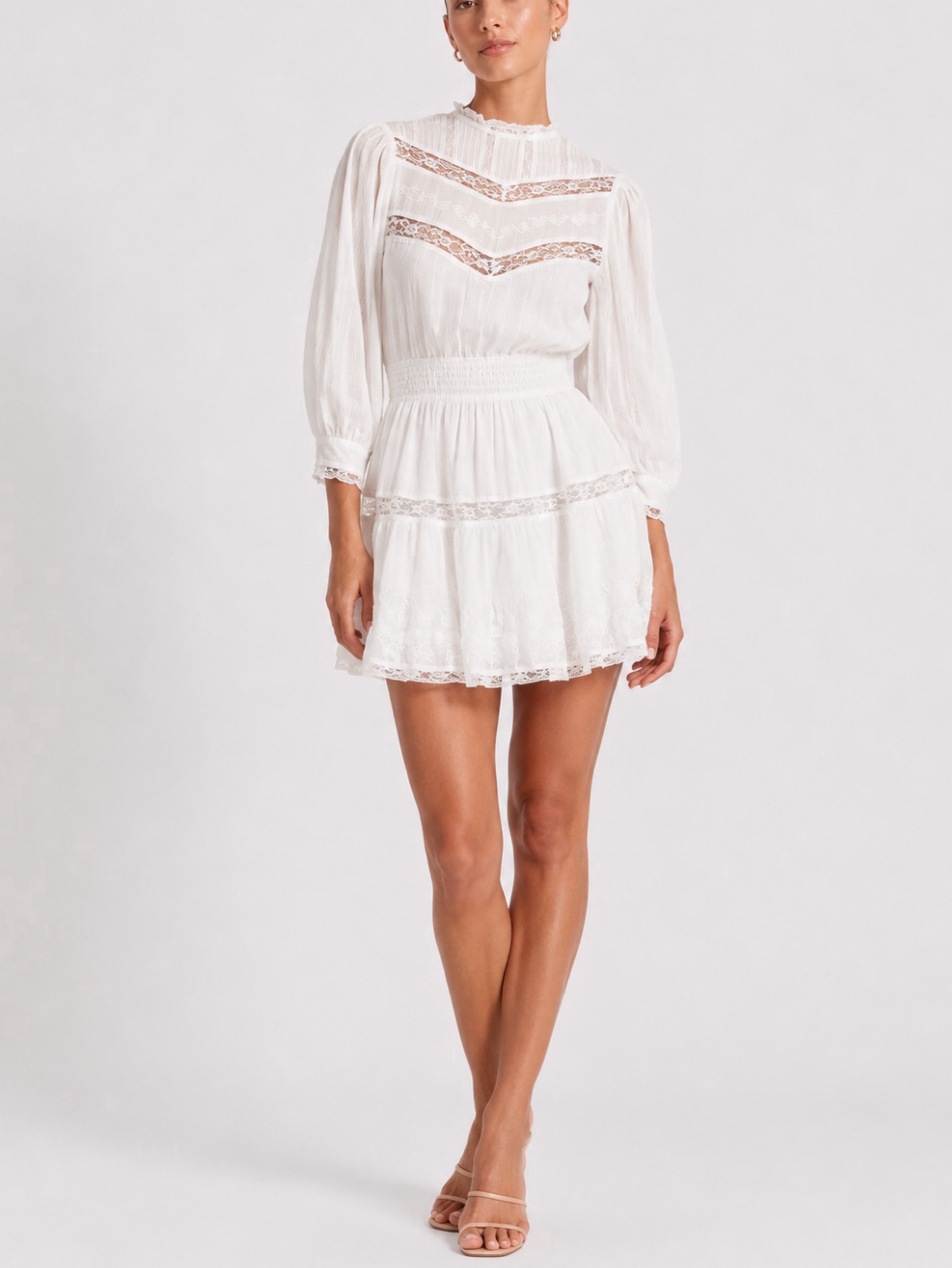 Vintage White Lace Chevron Mini Dress