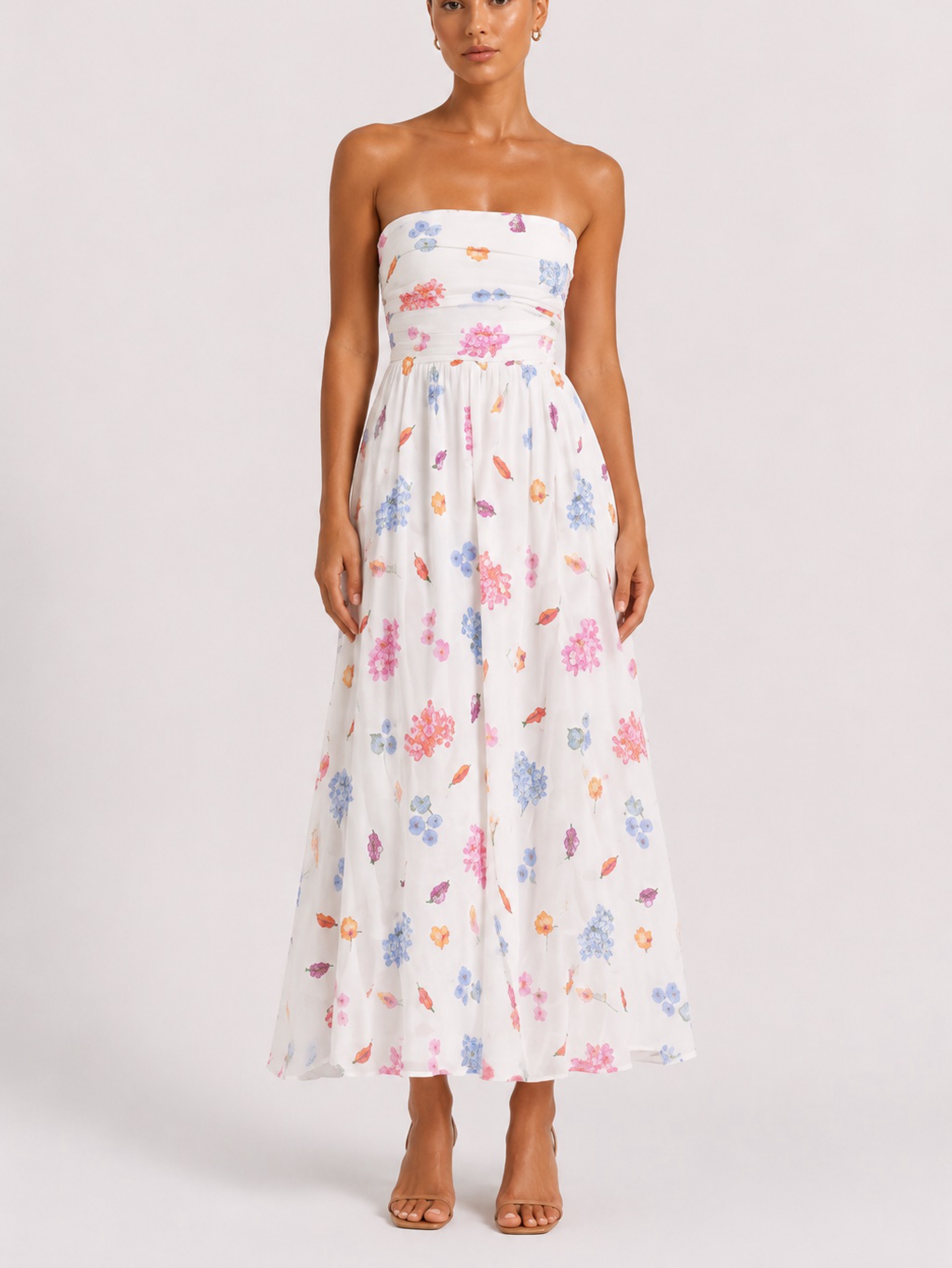 Seafolly White Floral Print Strapless Midi Dress