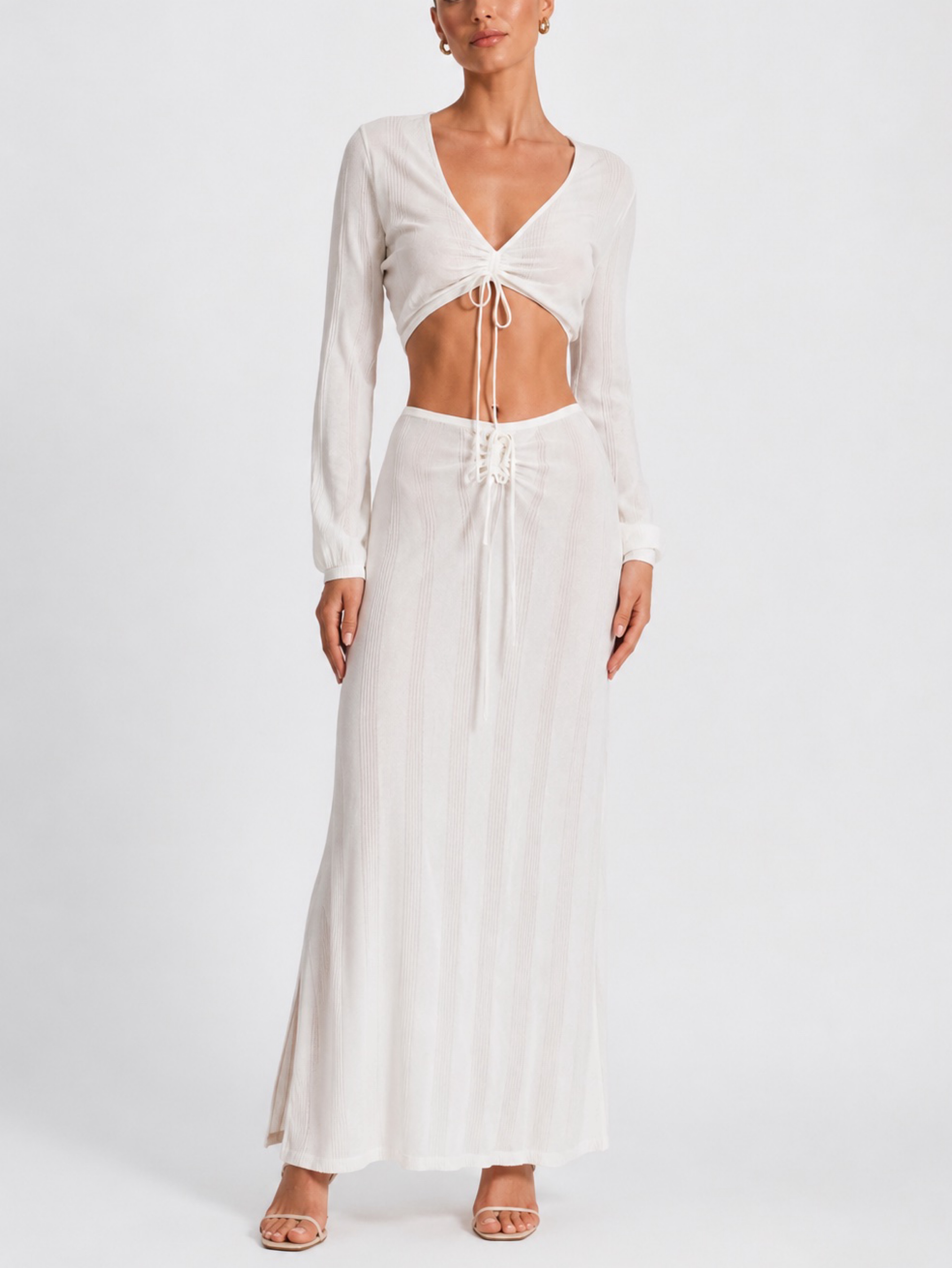 Devon Windsor Cream Ribbed Cutout Two-Piece Set