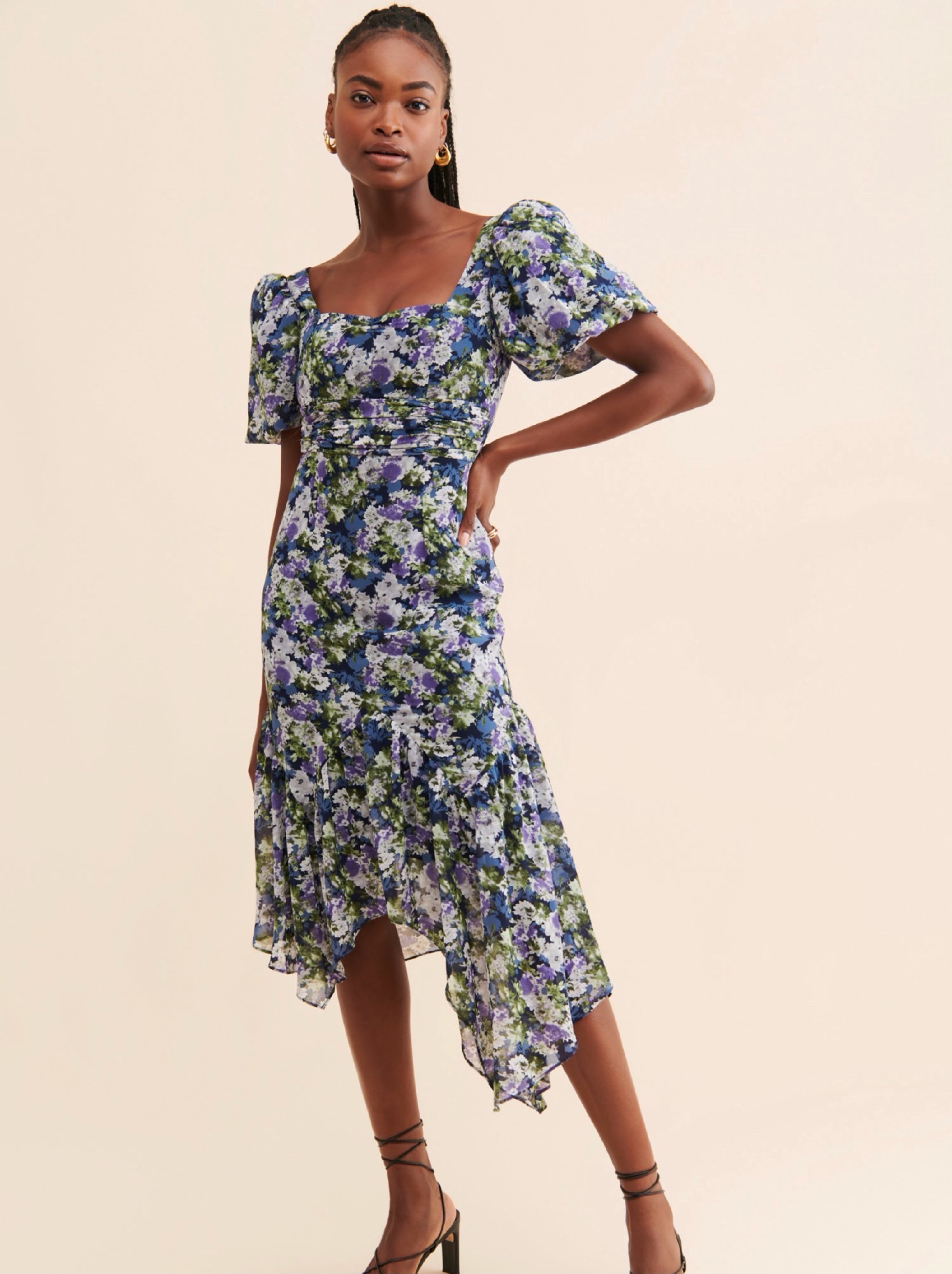 blue dresses to wear to a wedding Ever-Pretty Elegant Pleated Chiffon Midi Semi Semi Formal Dress with Ruffled Sleeves Occasion Dress RCT-KAMZ-202122 neck and sleeveless perfectly Black Maxi Lace Dress Height:5'3