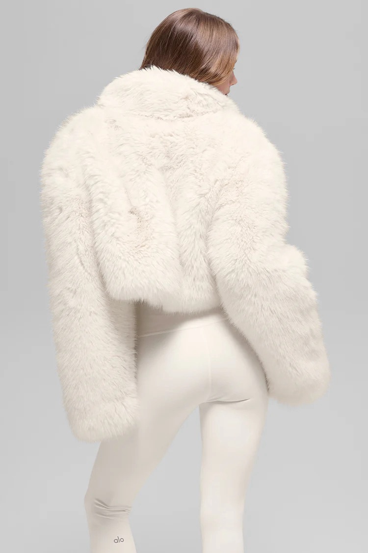 Alo Cream Faux Fur Jacket by Alo Yoga - Pickle