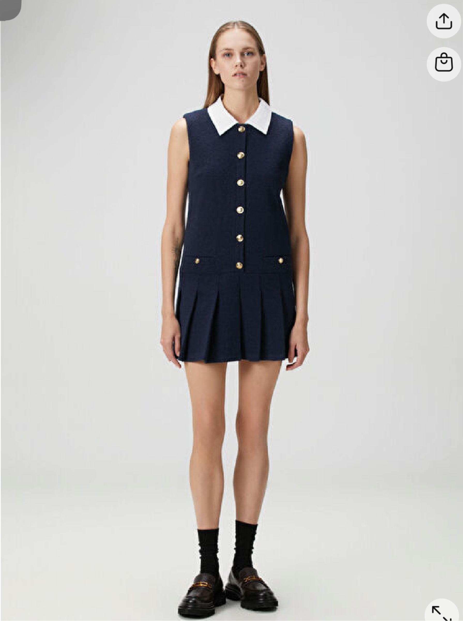 maje pleated knit short dress Navy Mini with Contrast Collar by Maje Formal dresses