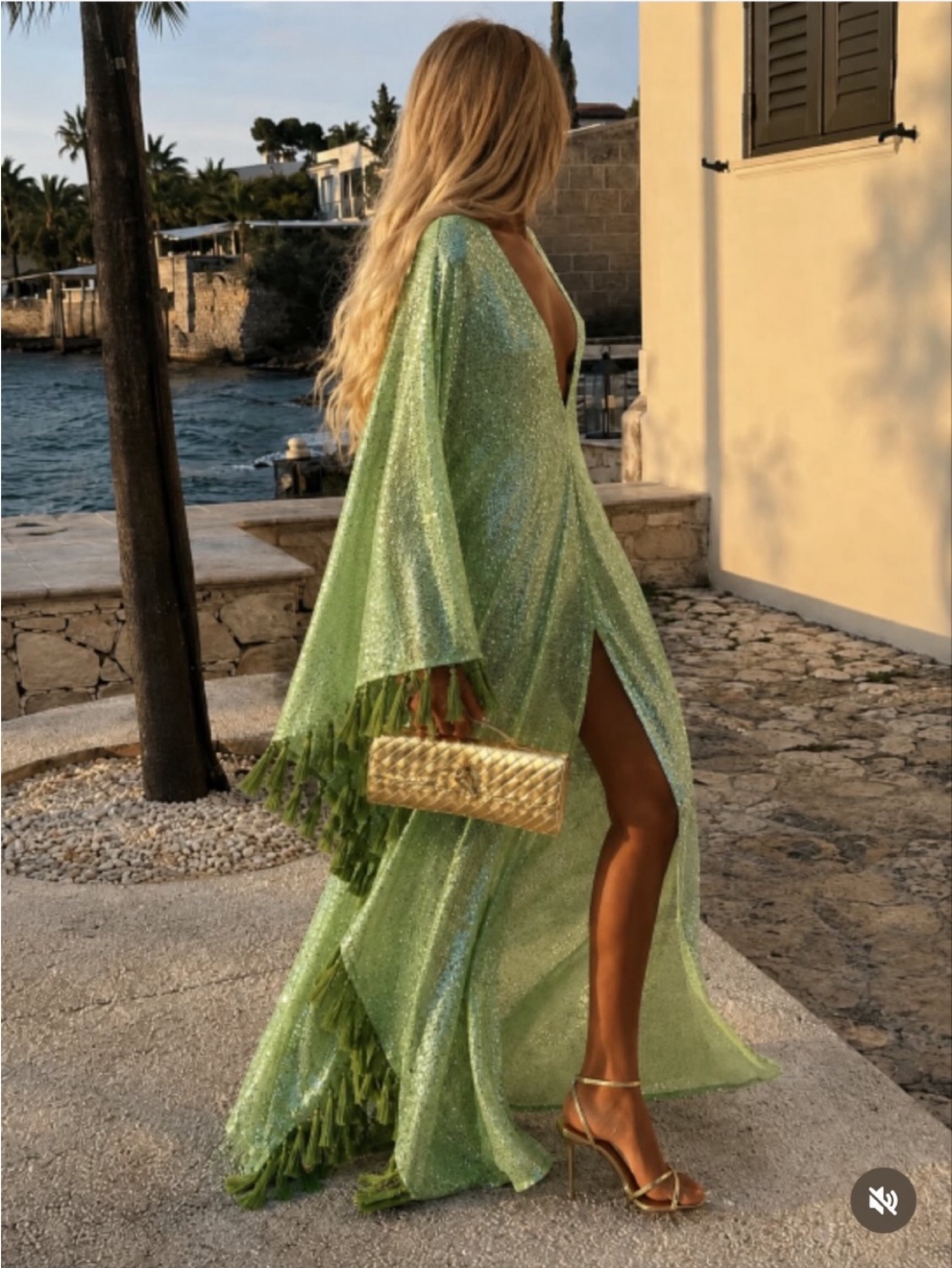 Taller Marmo Sequin Embellished Kaftan – Acid Green