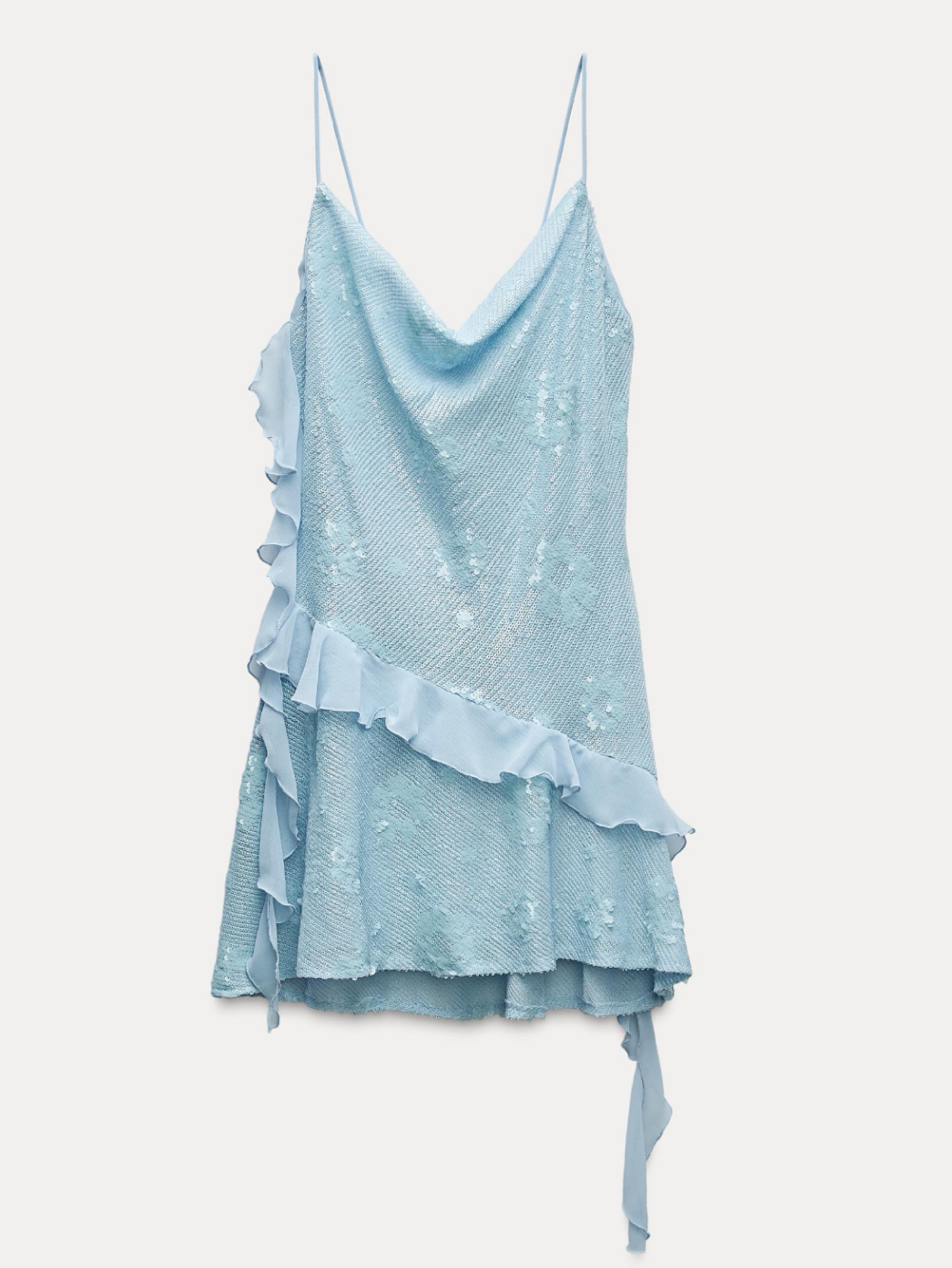 Zara Ruffled Sequin Mini Dress Light Blue by Zara