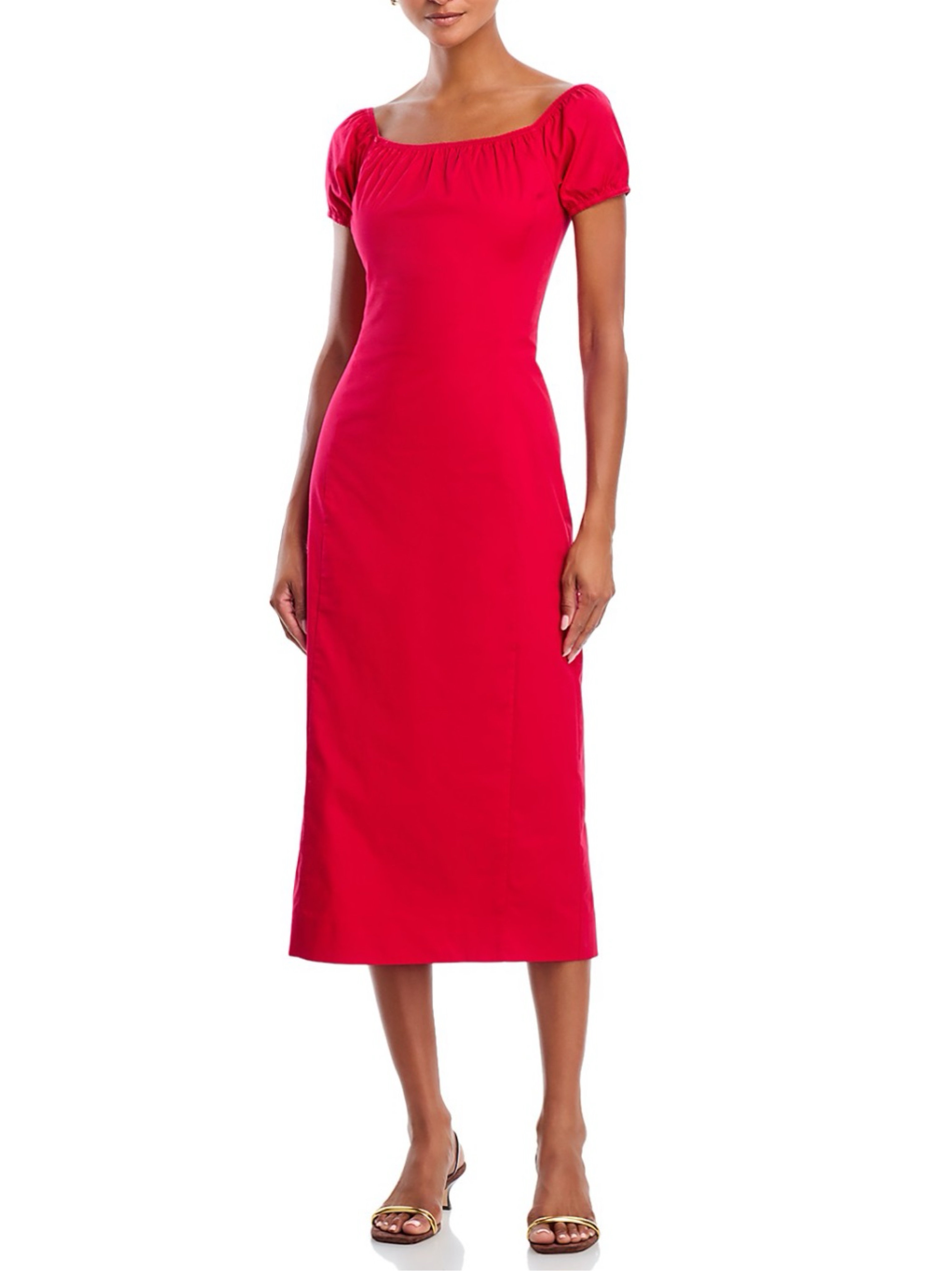 Staud Red Off-Shoulder Midi Dress