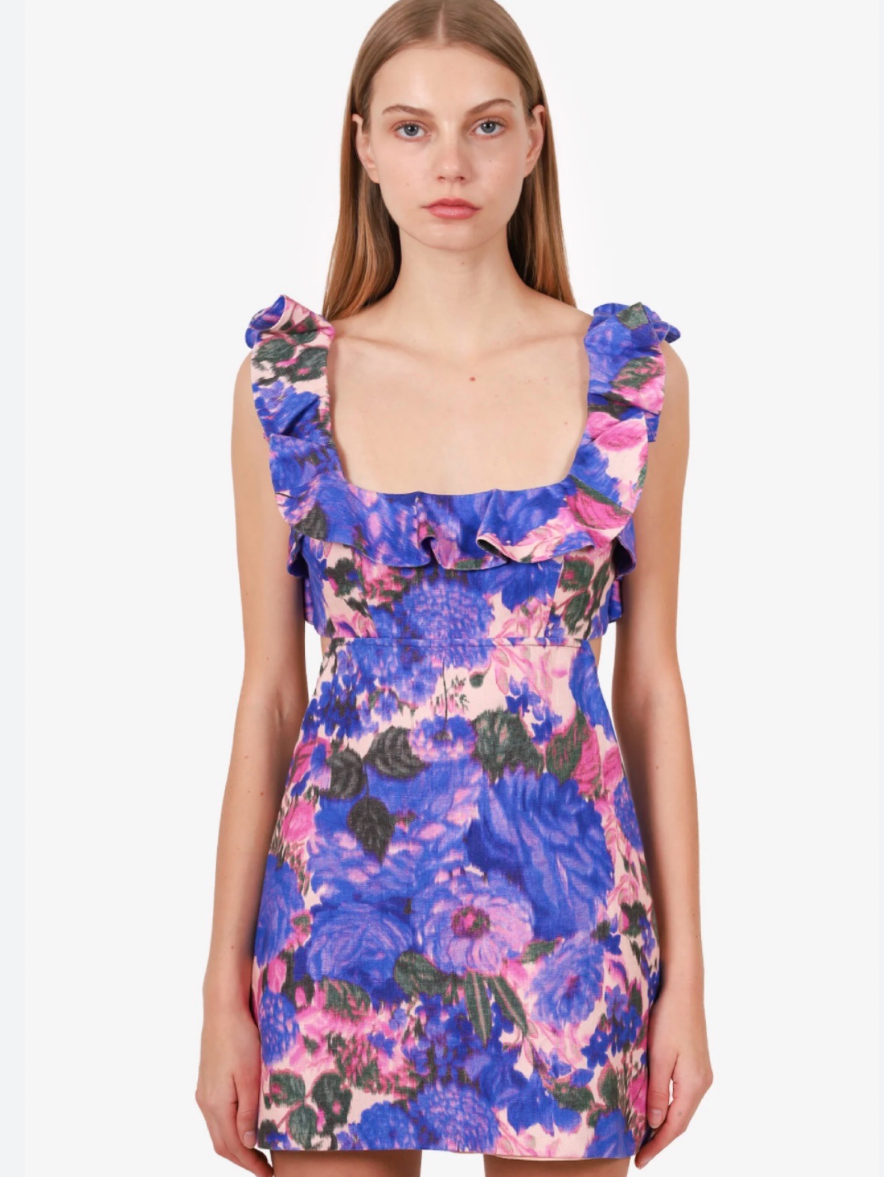 Zimmerman Blue Floral Ruffle Mini Dress