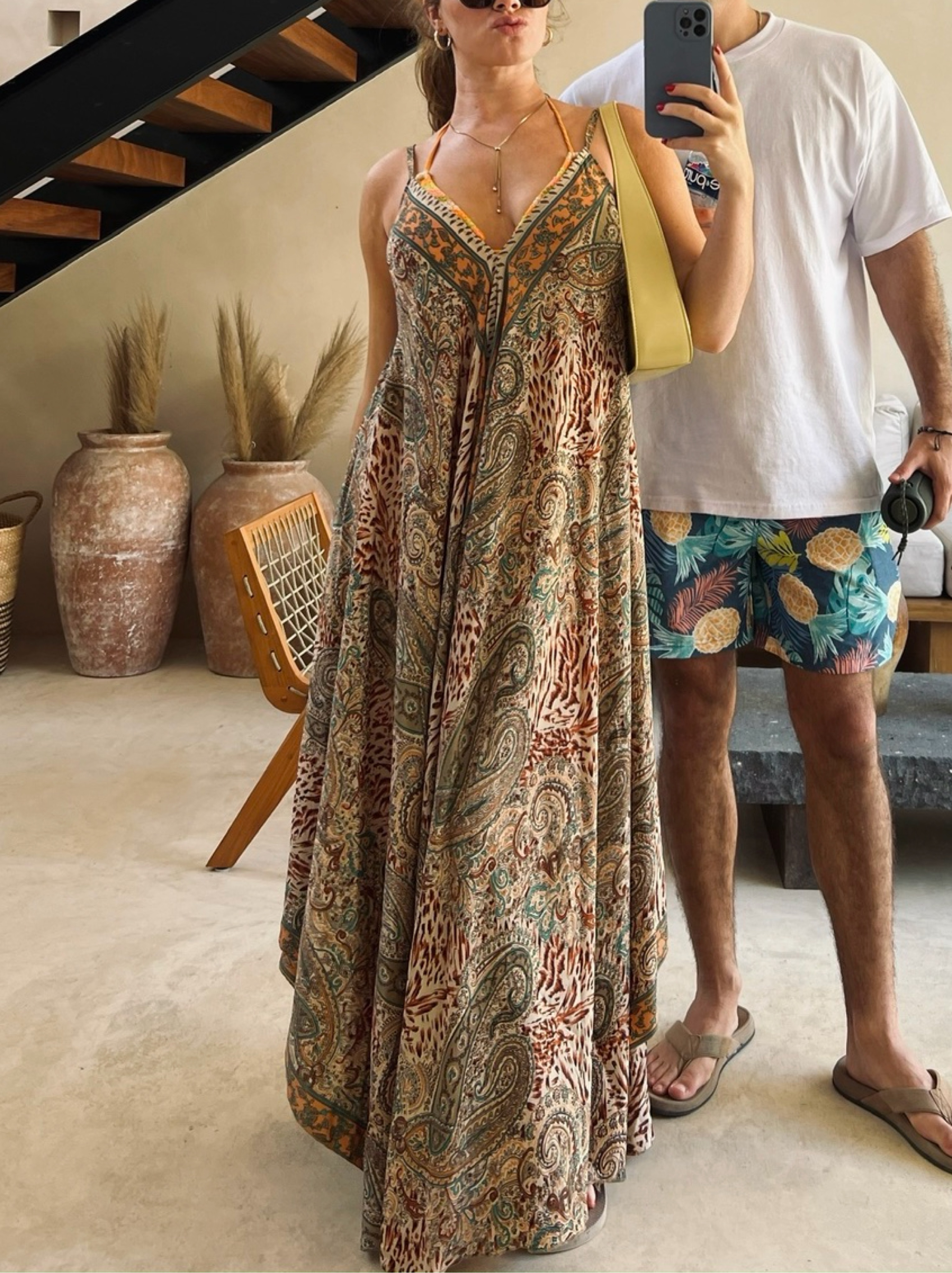 boho dress eu Boho Floral Print Plunge Mini Dress