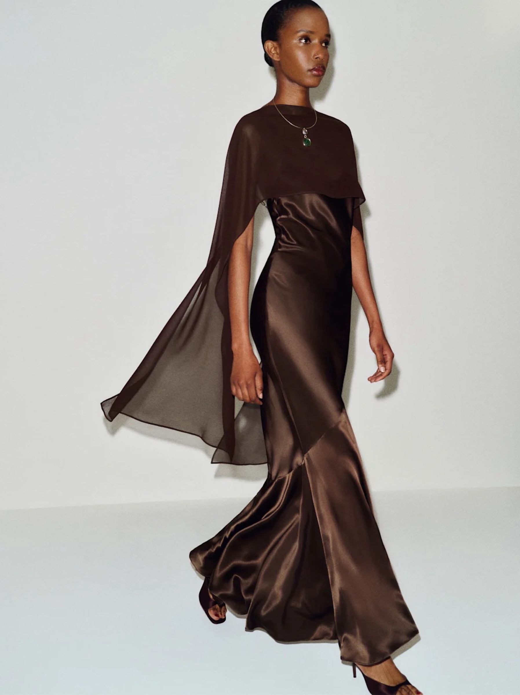 reformation brown dress Silk w/ Removable Sheer Cape by Reformation pretty dress is cut
