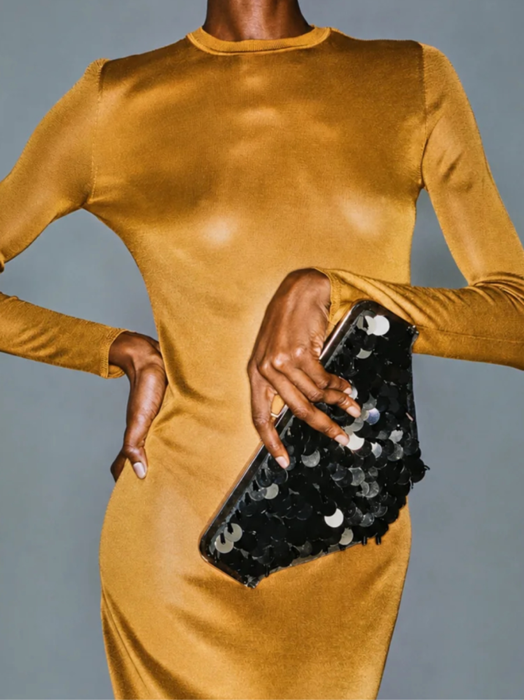 gold dress with clutch Edie Parker Sequin by Edie Parker what color jewelry to wear with gold dress