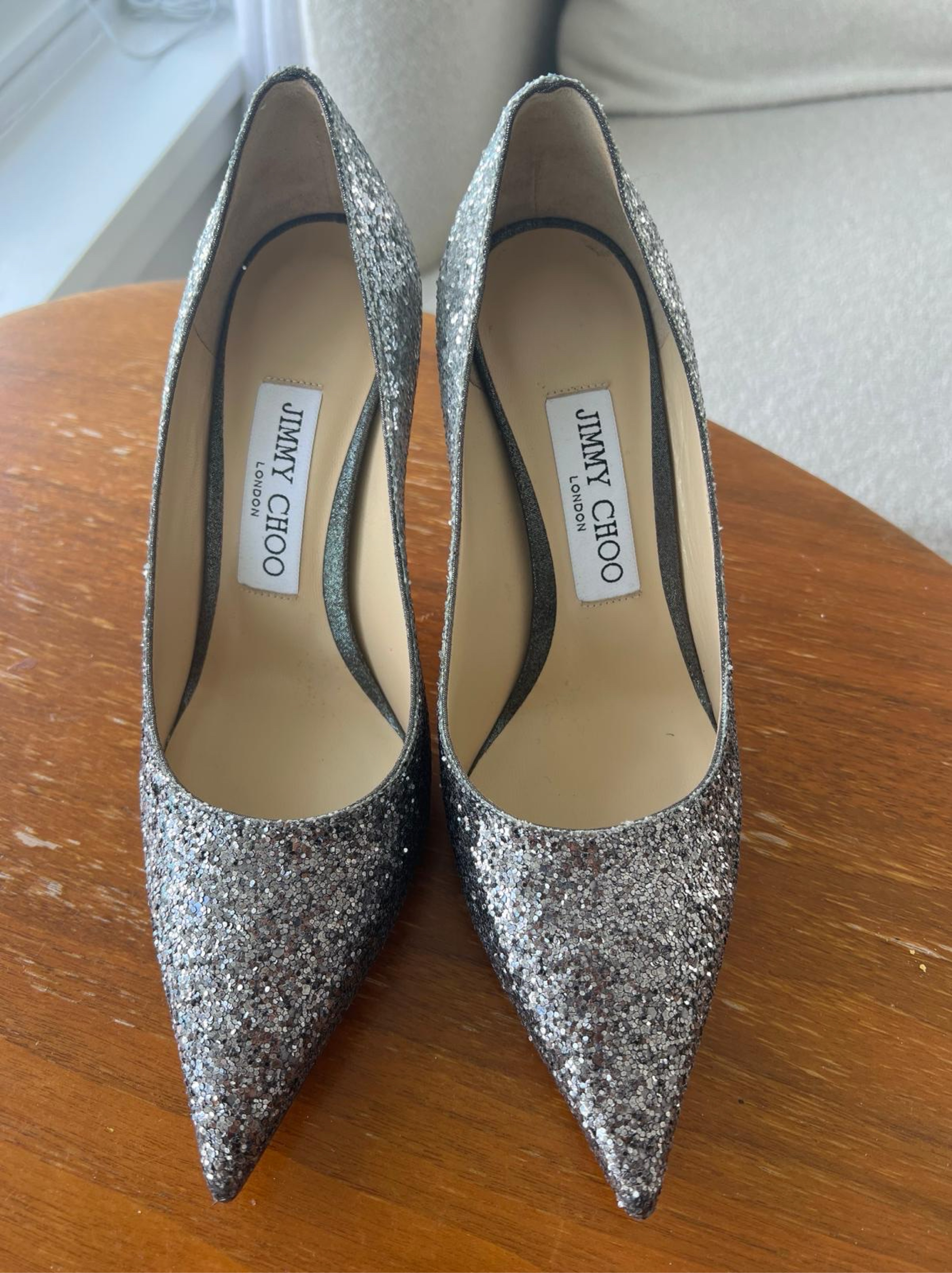 Jimmy Choo Romy 85 Navy/Silver Ombré Glitter Pump by Jimmy Choo
