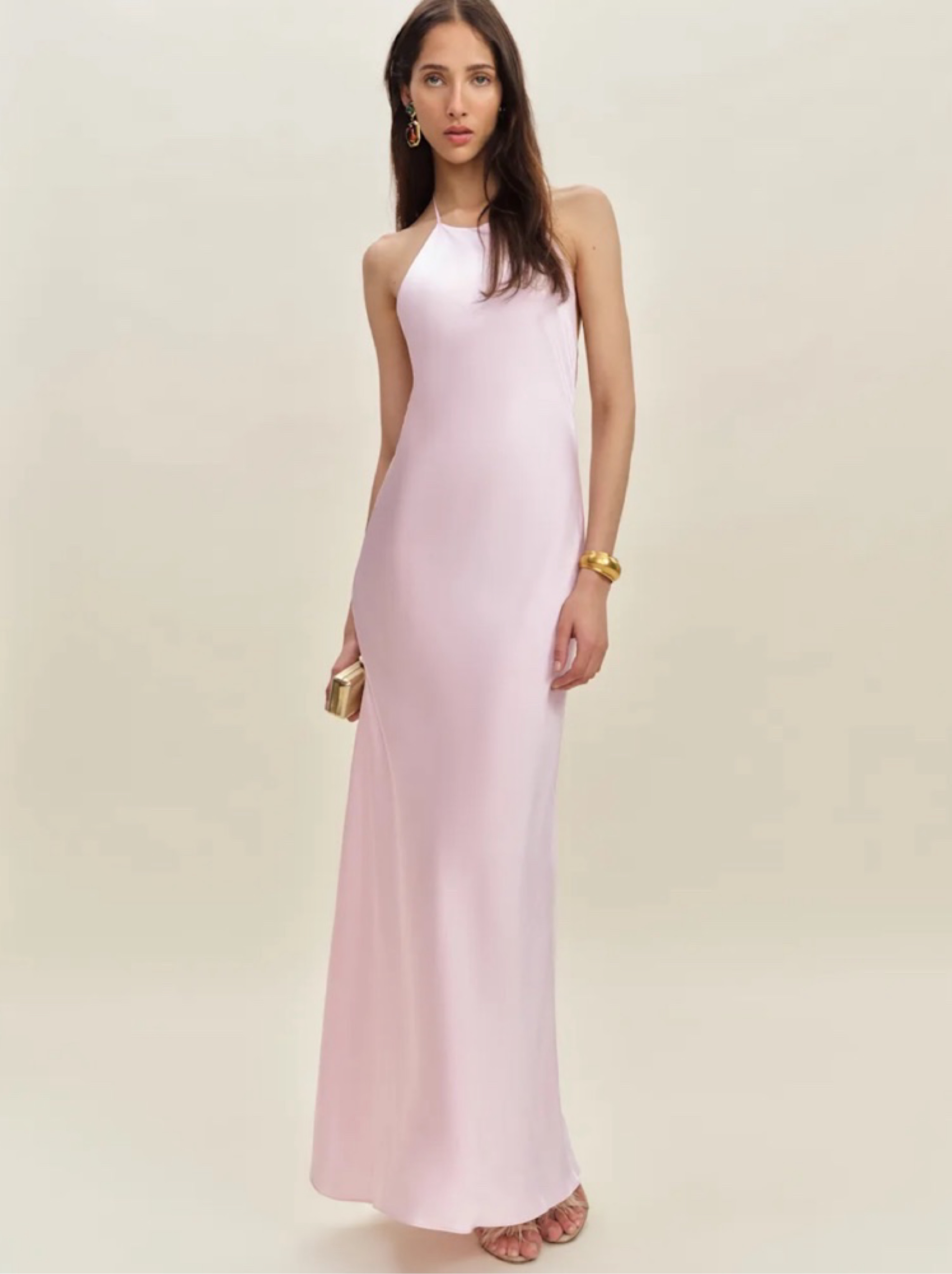 reformation pink halter dress NWT Reformation Poppie Silk Halter Mini Dress