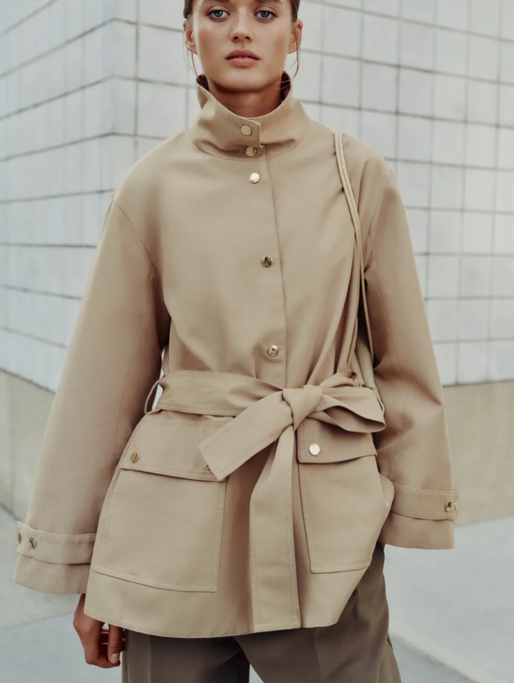 Zara high neck belted trench coat by Zara | Pickle