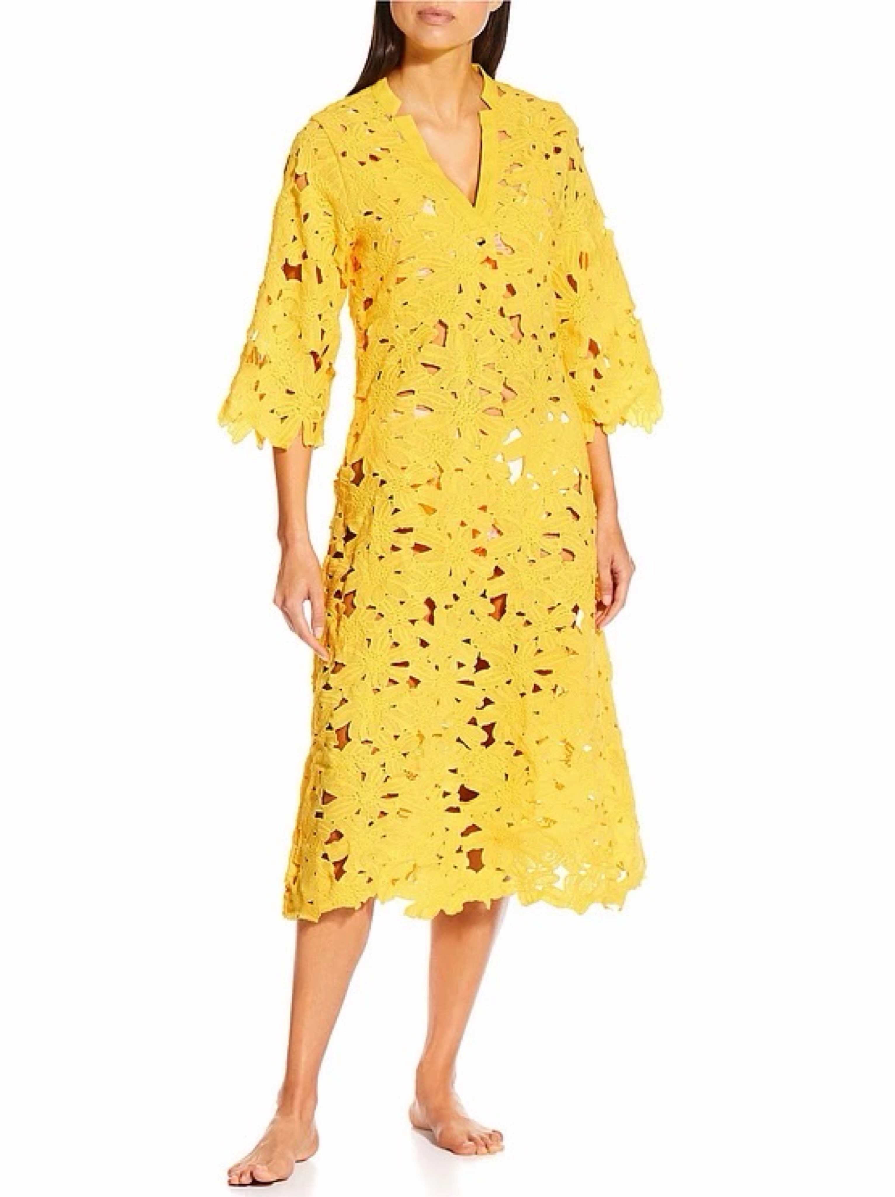 Swim Cover Up / Beach Cover Up Antonio Melani Yellow Three Dimensional Flowers Dress Swim Cover-Up