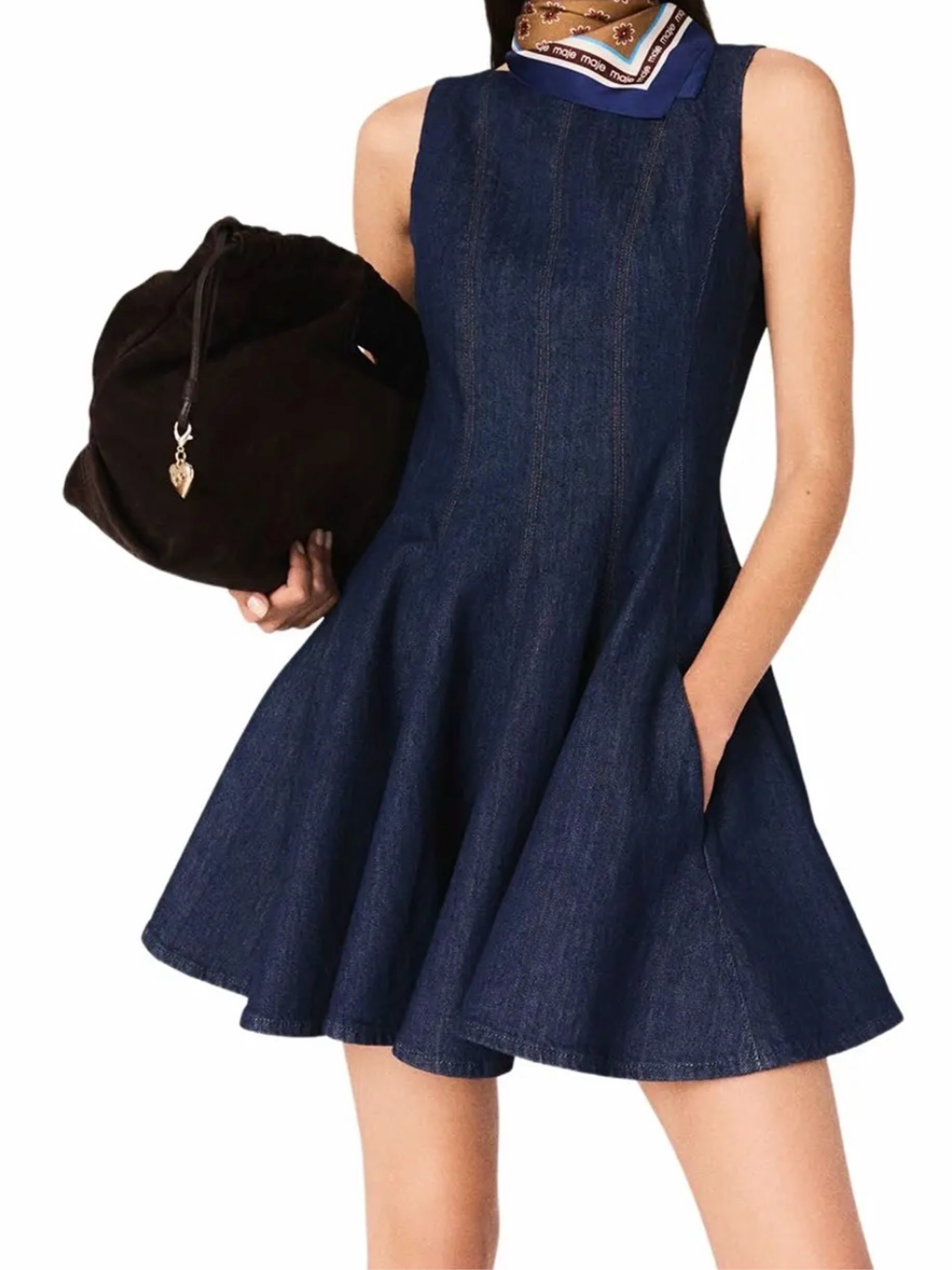 maje denim shirt dress Denim dress with embroidered trim Blue For Women