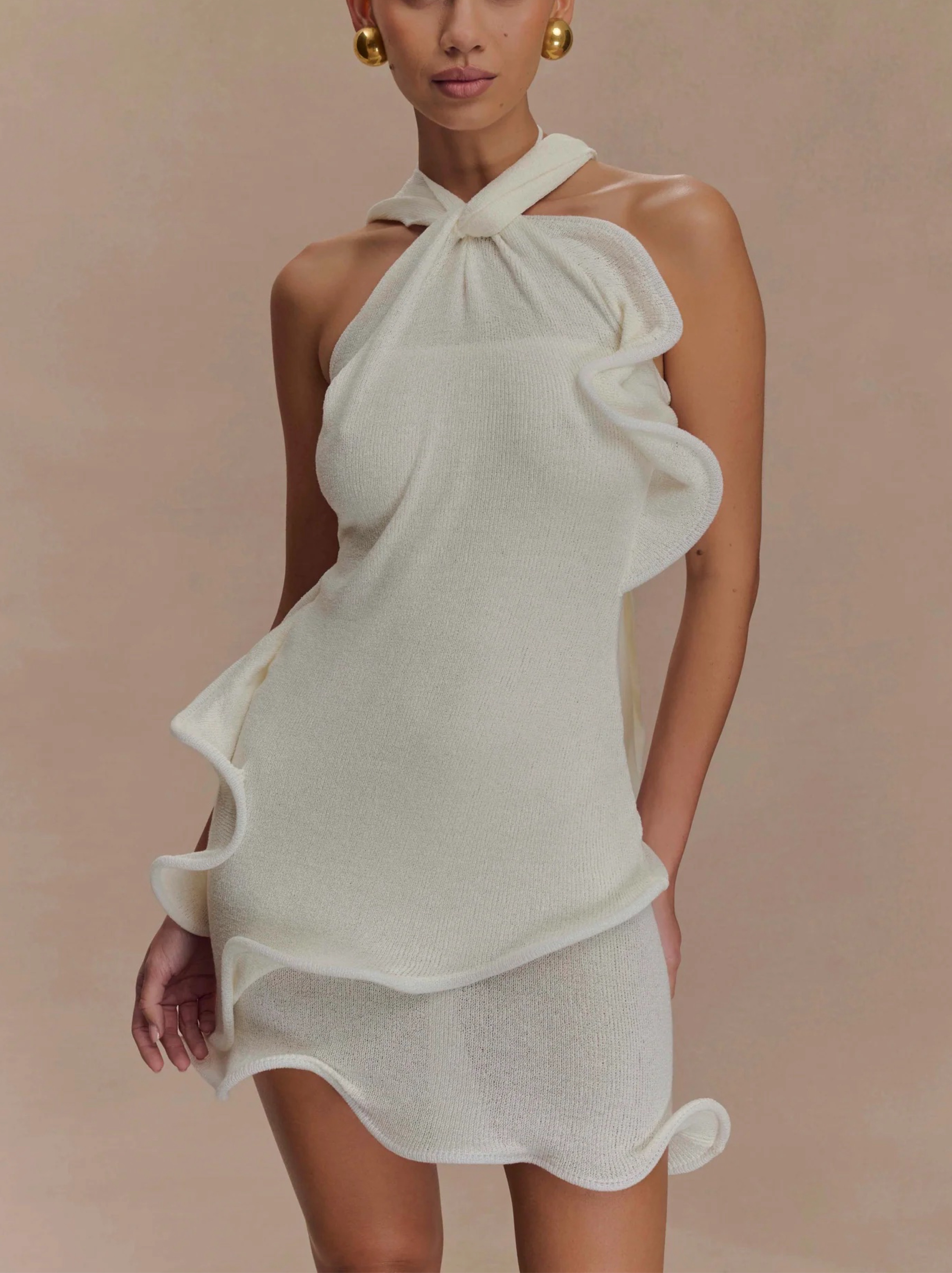 Meshki Caprice Halter Knit Mini Dress