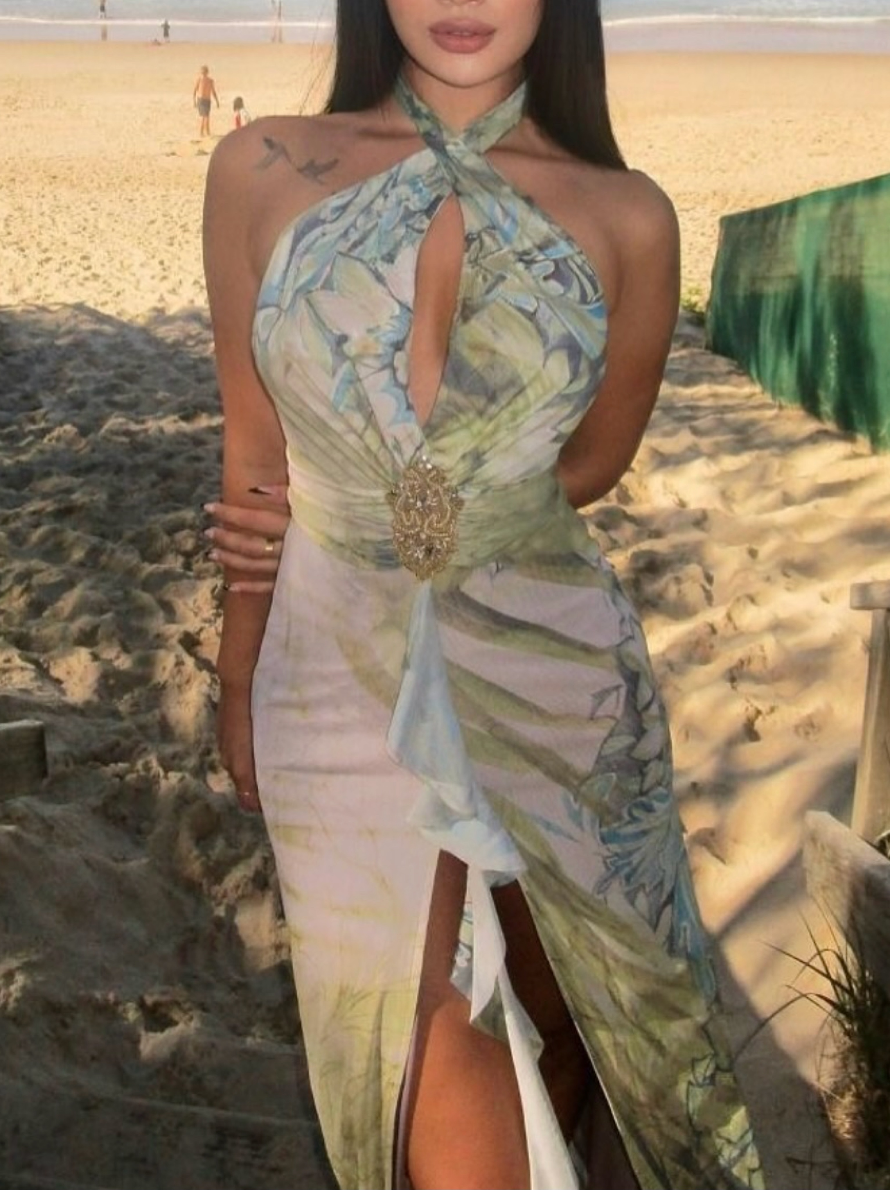 cindy plunge maxi dress in green Cindy Plunge Maxi Dress