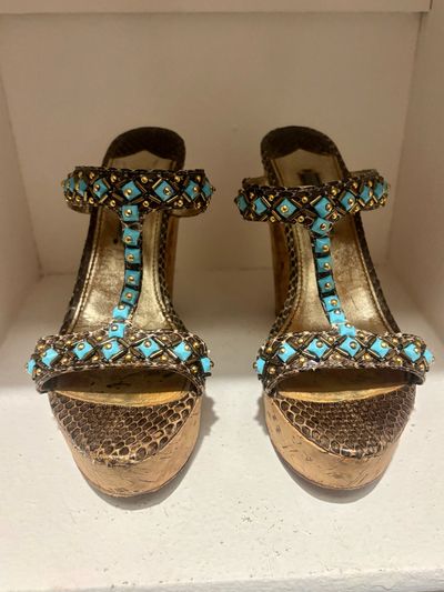 Vintage Prada Snakeskin & Beaded Sandals by Prada | Pickle