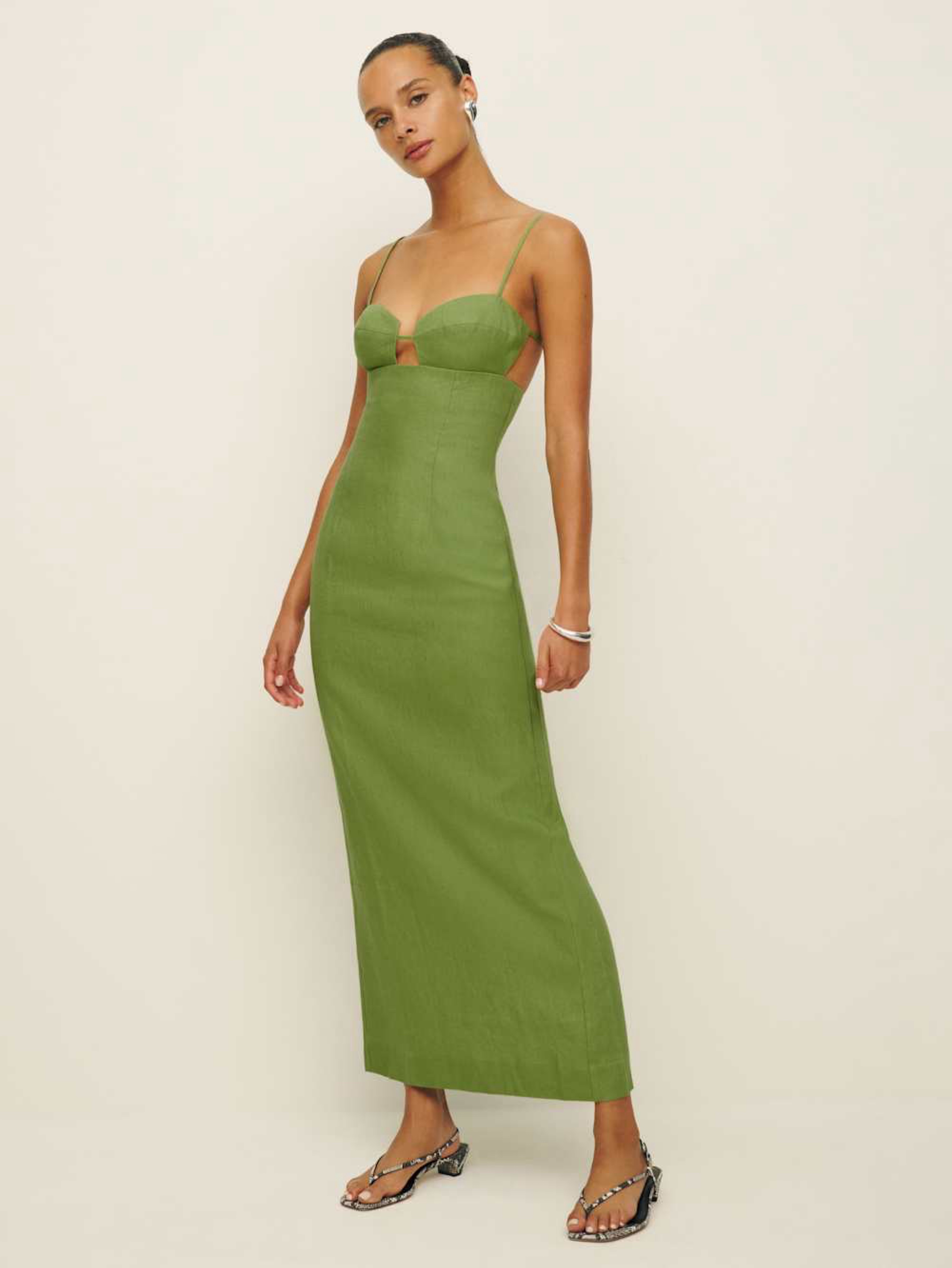 Reformation Malibu Linen Dress - Avocado