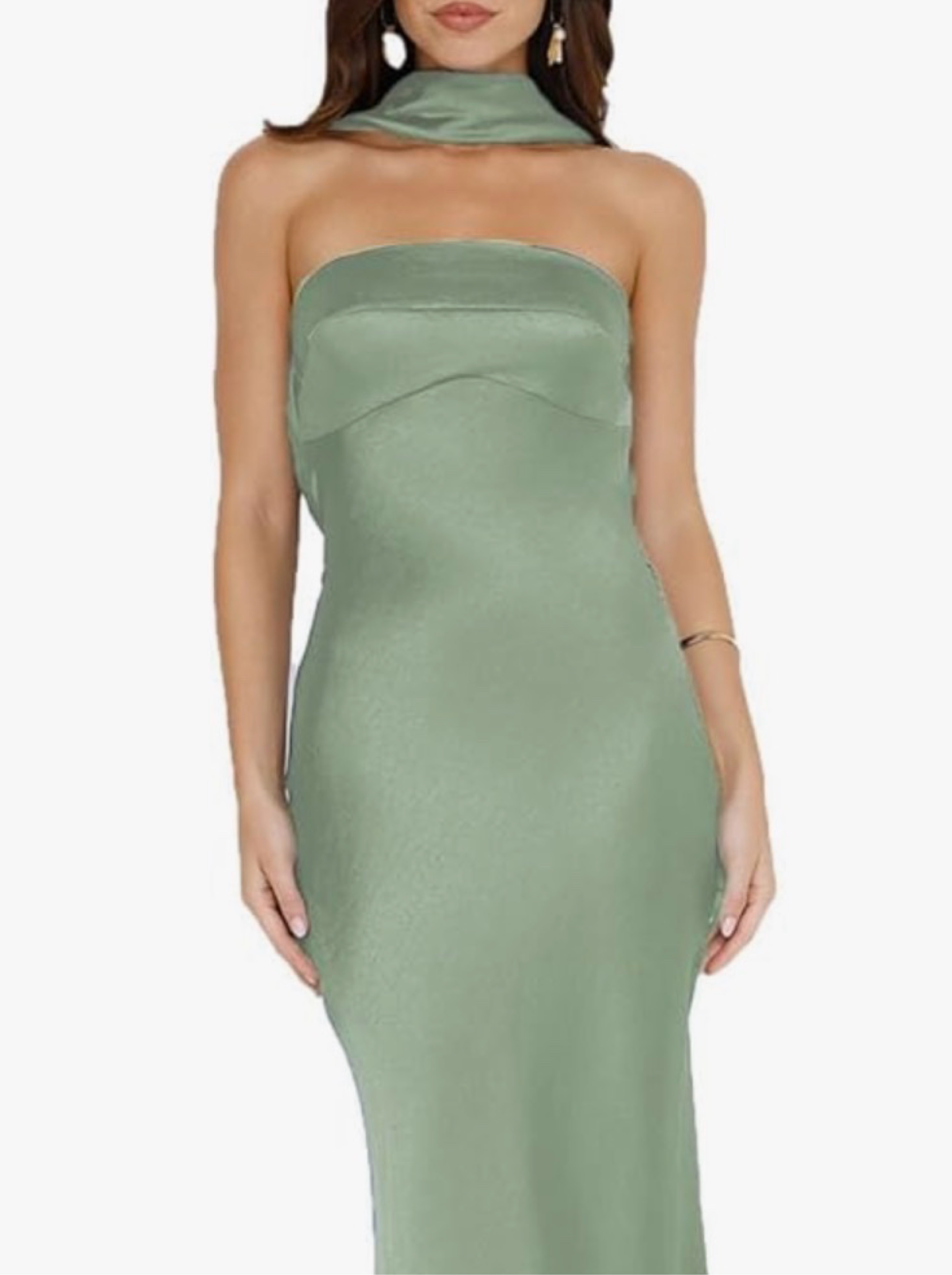Sage Green Satin Halter Maxi Dress
