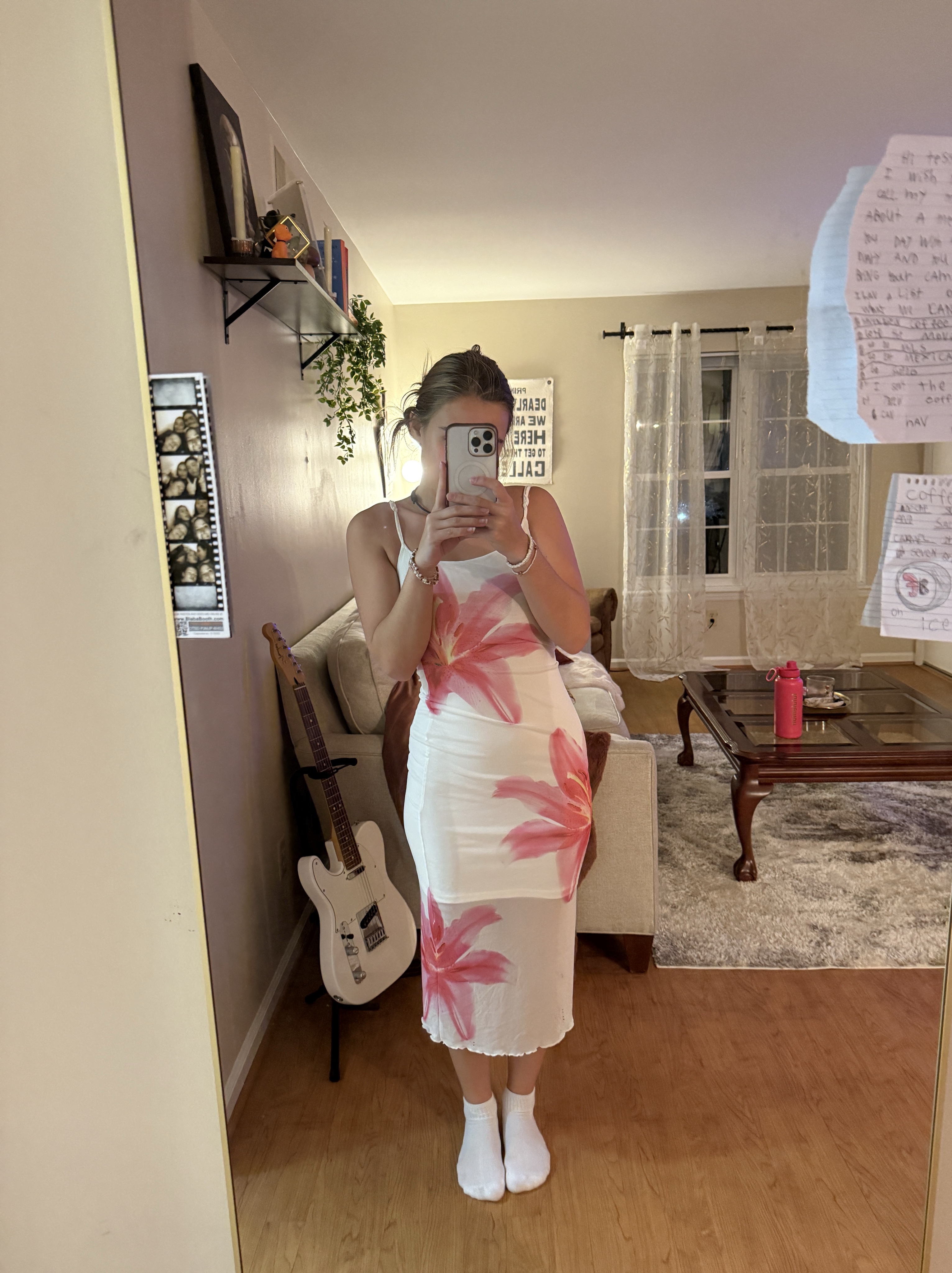 White Floral Print Midi Dress