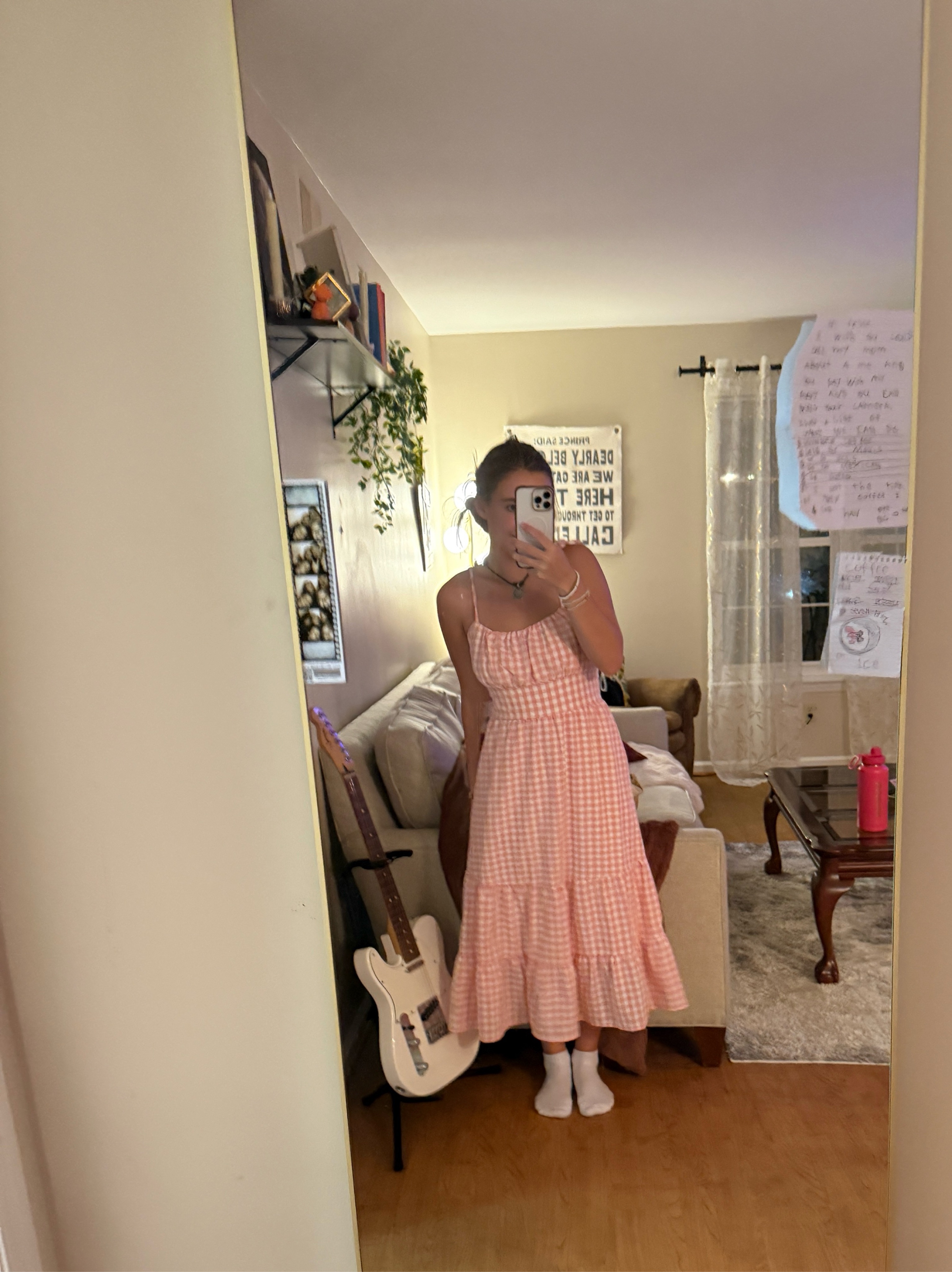 pink midi sun dress Cotton Blush Pink Floral Midi Sundress with Pockets Blush Pink / Small