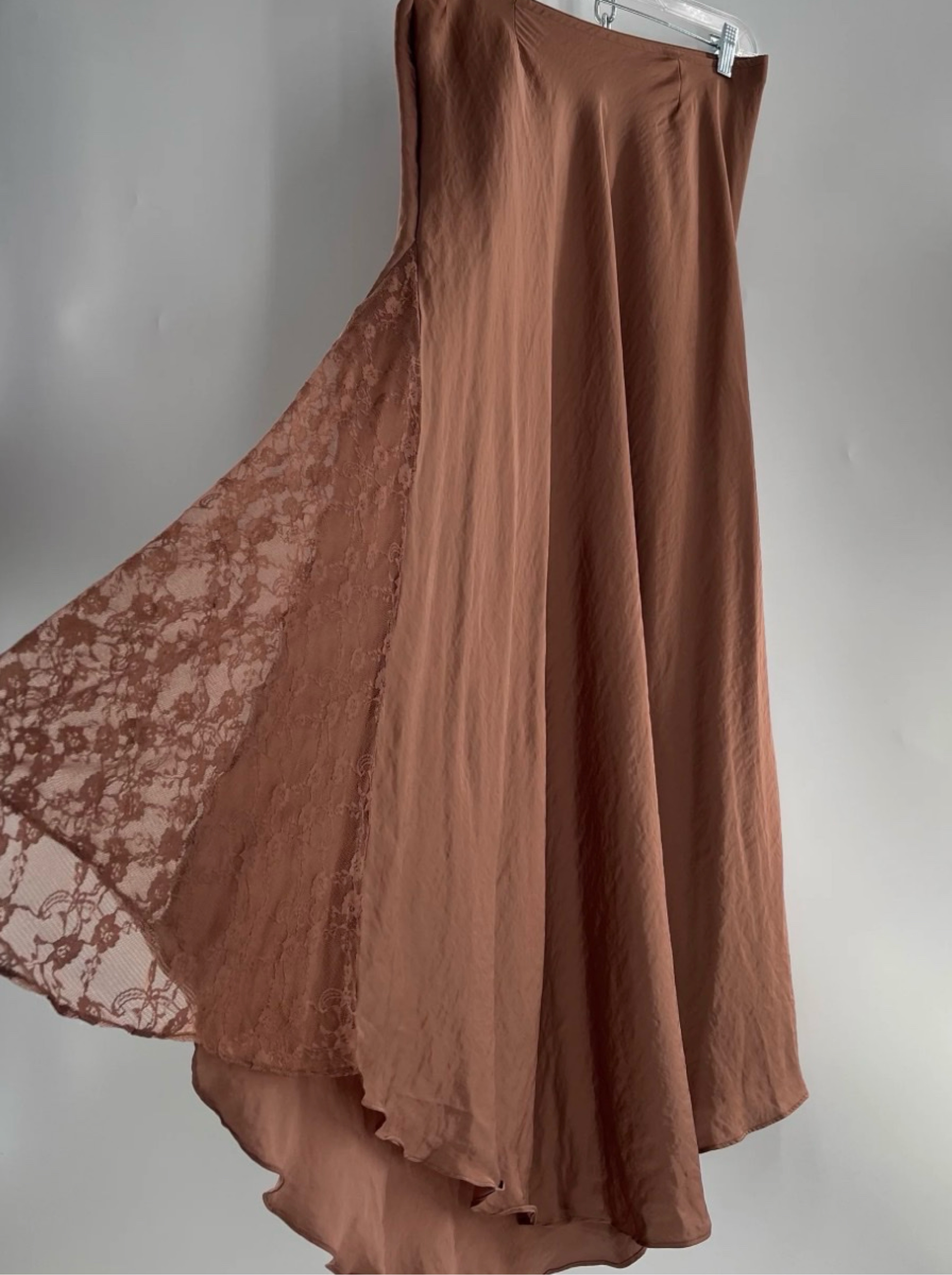 Taupe Lace Chiffon High-Low Dress