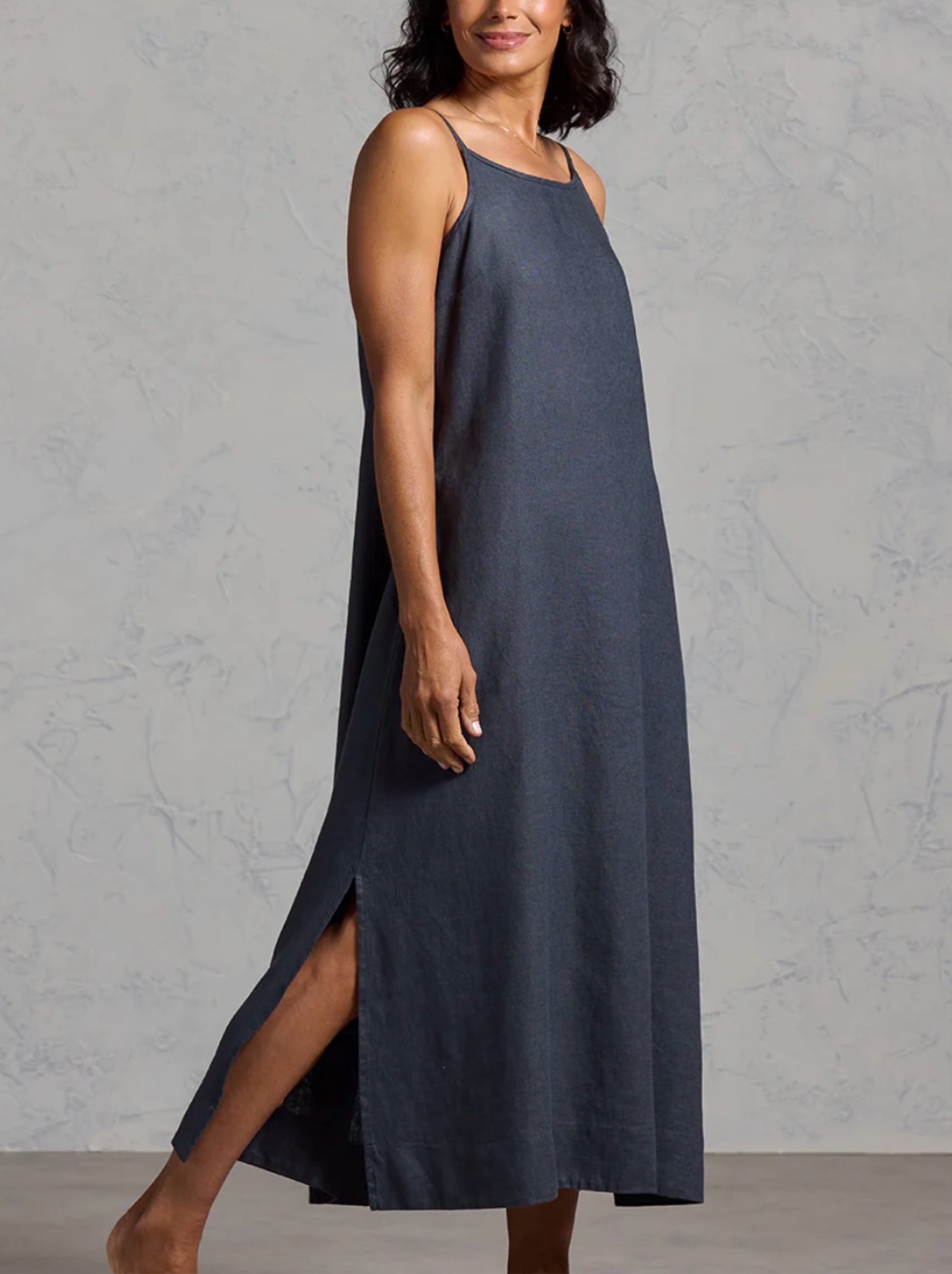 Navy Linen Sleeveless Midi Dress