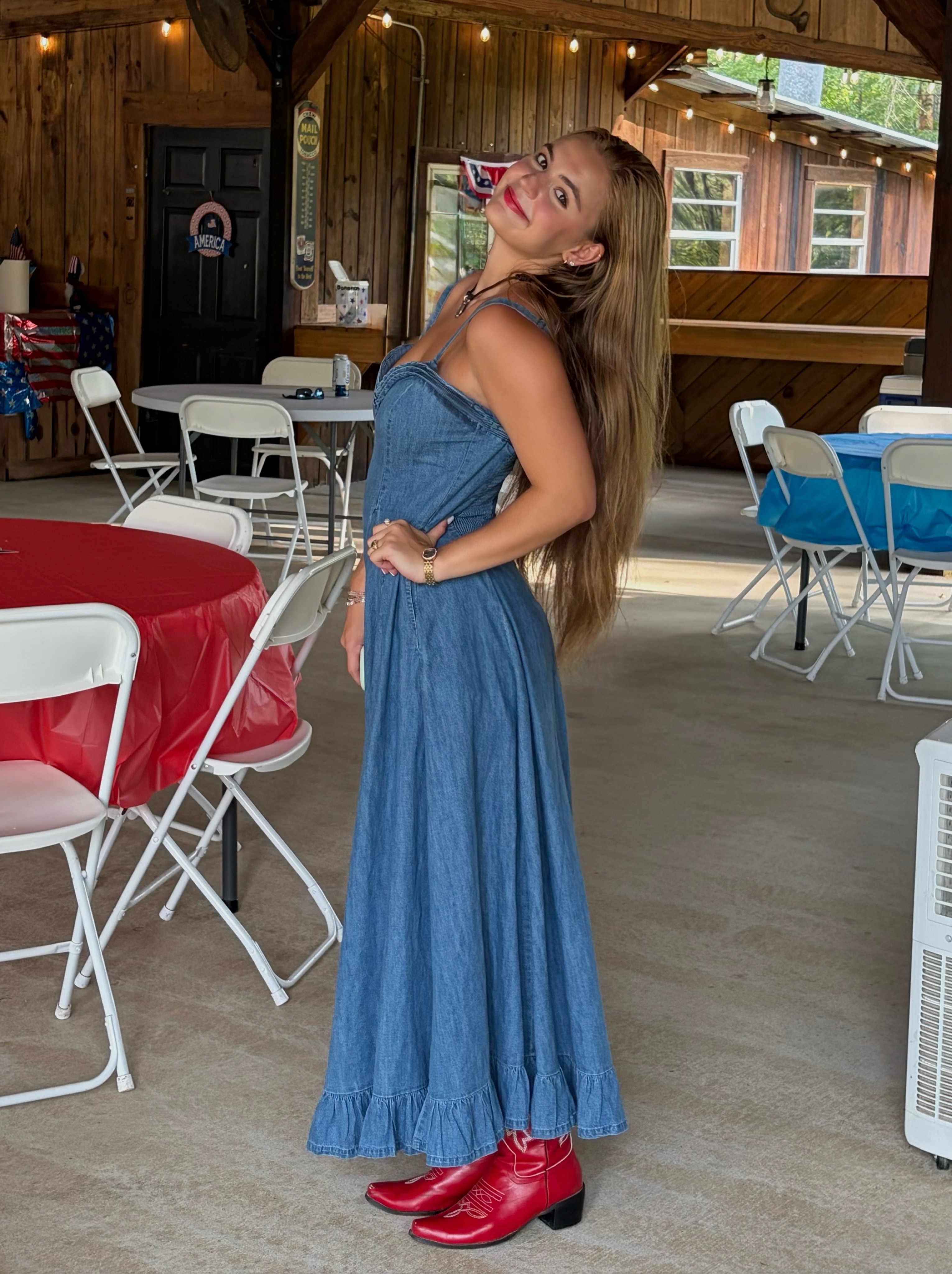 Blue Denim Sweetheart Midi Dress