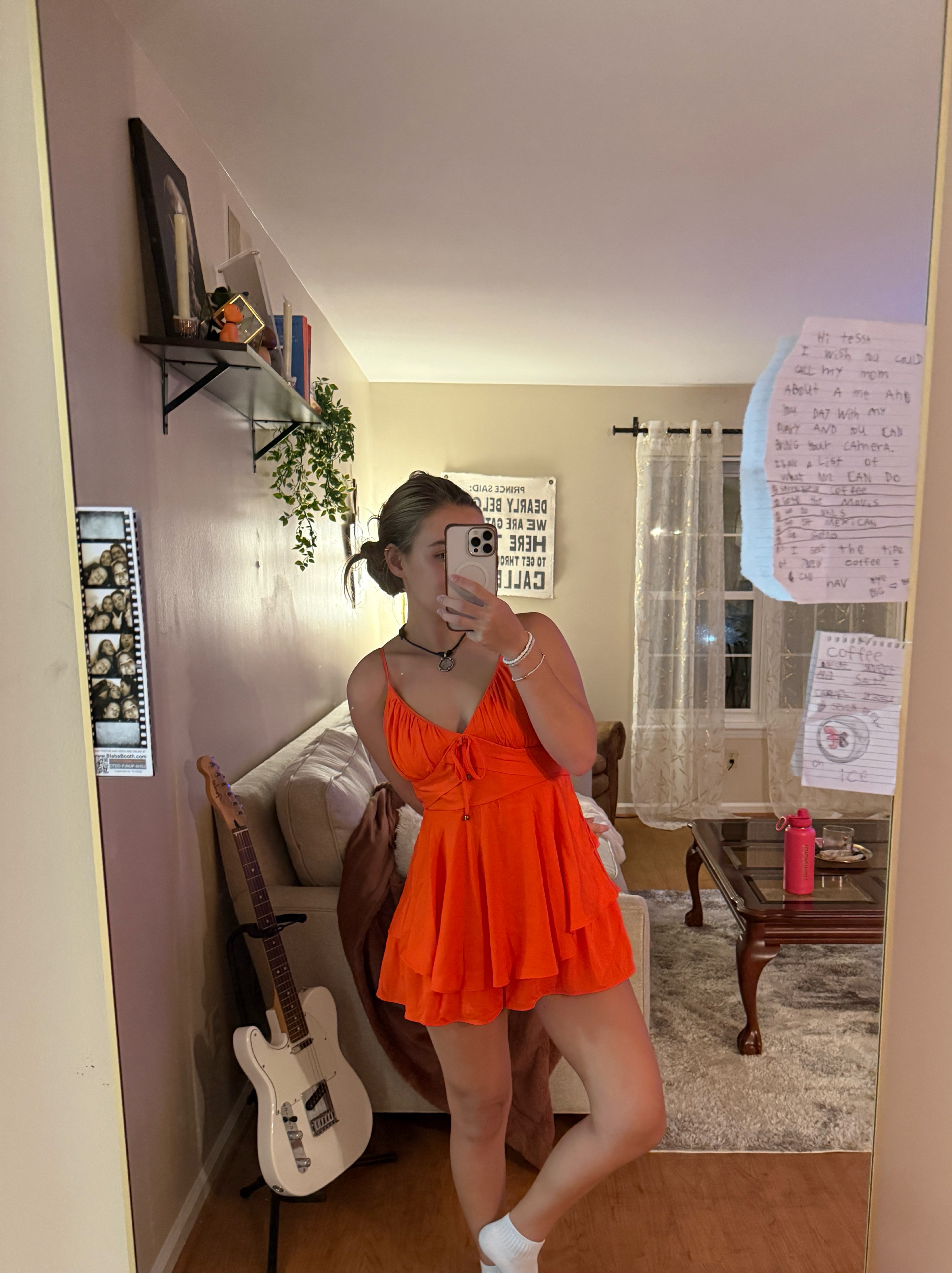 Orange Ruffle Mini Dress