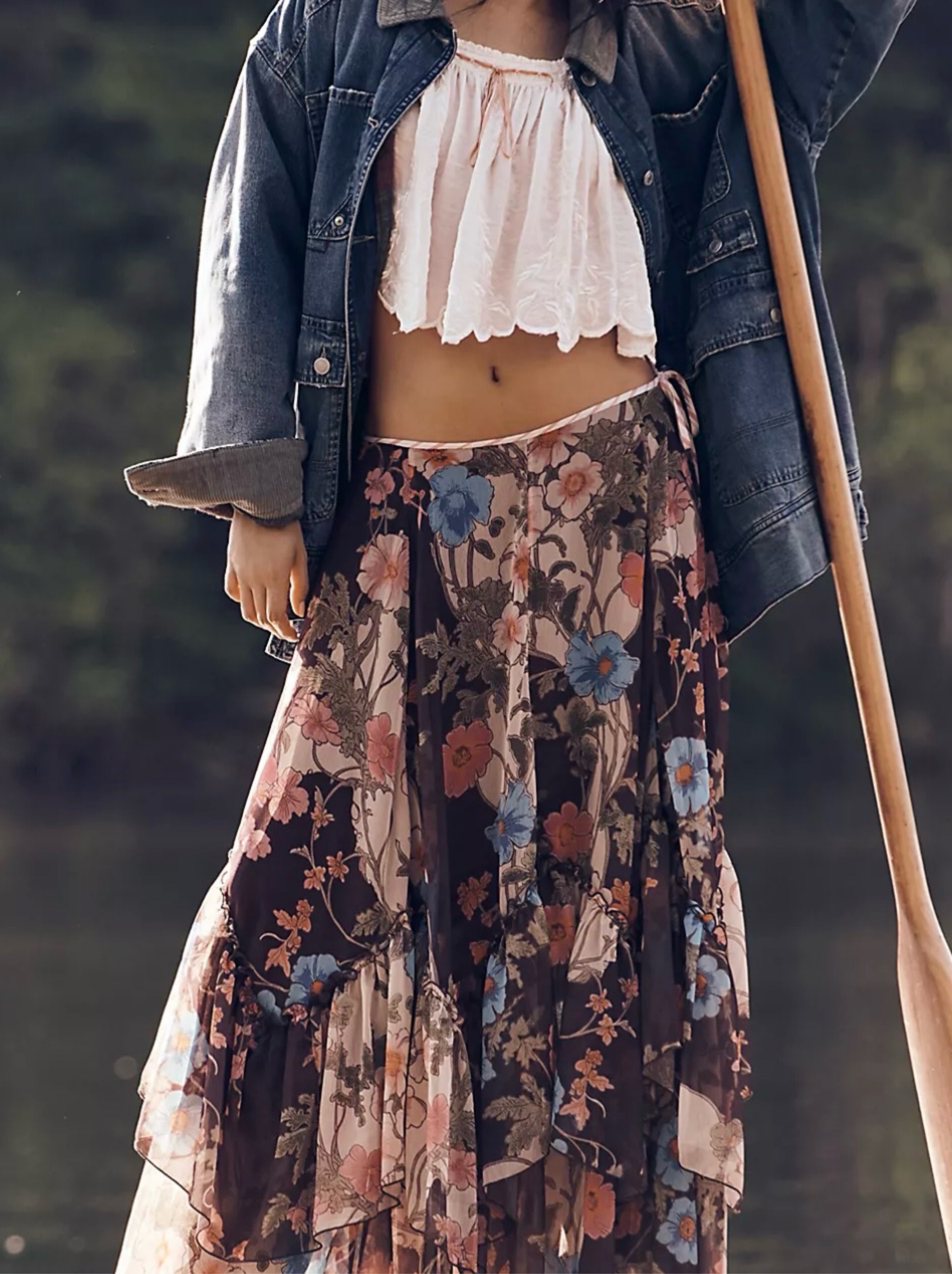Floral Print Tiered Midi Skirt