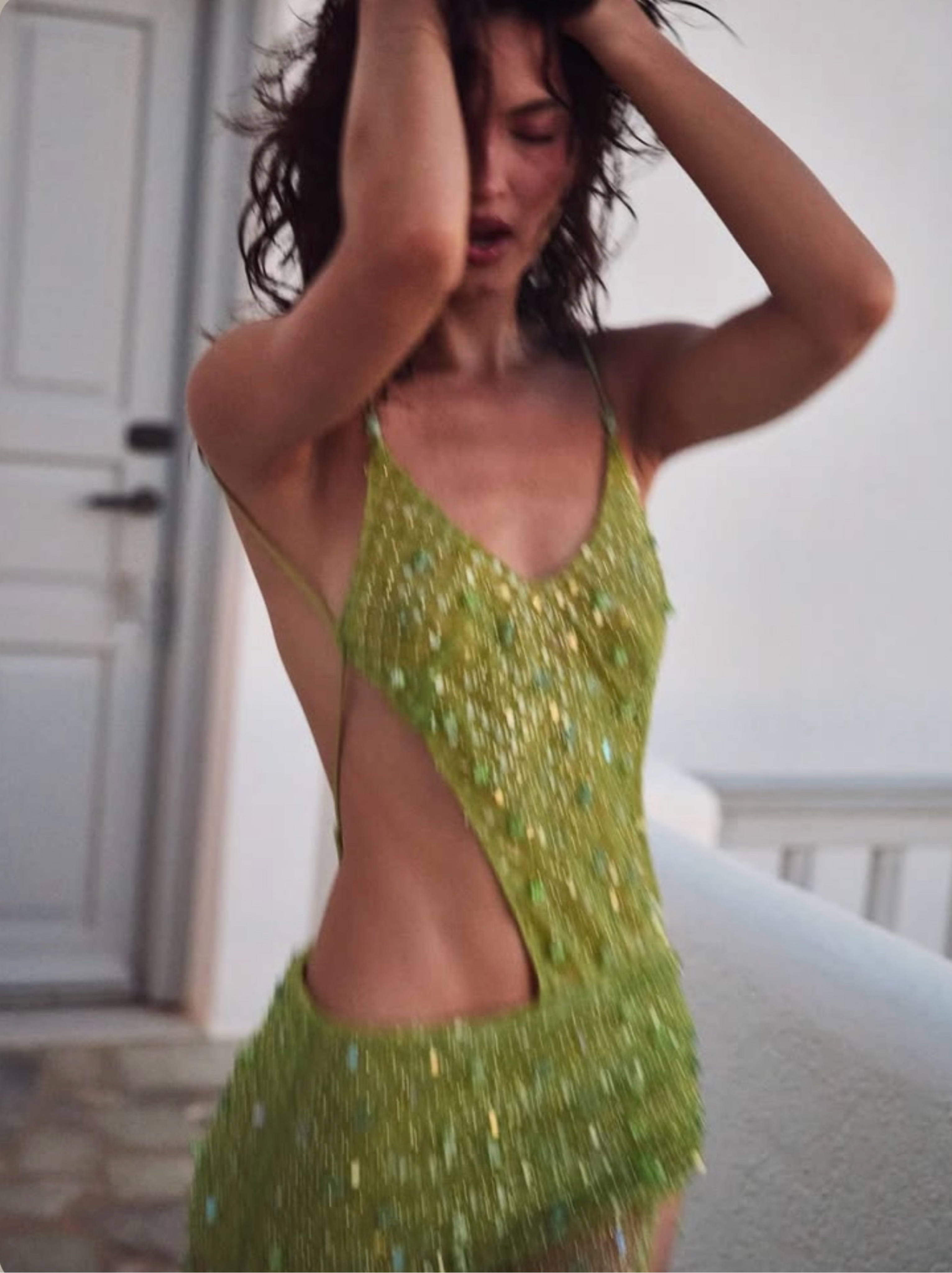 green eyelet beaded strap mini ibiza dress Juelz Beaded Mini Dress