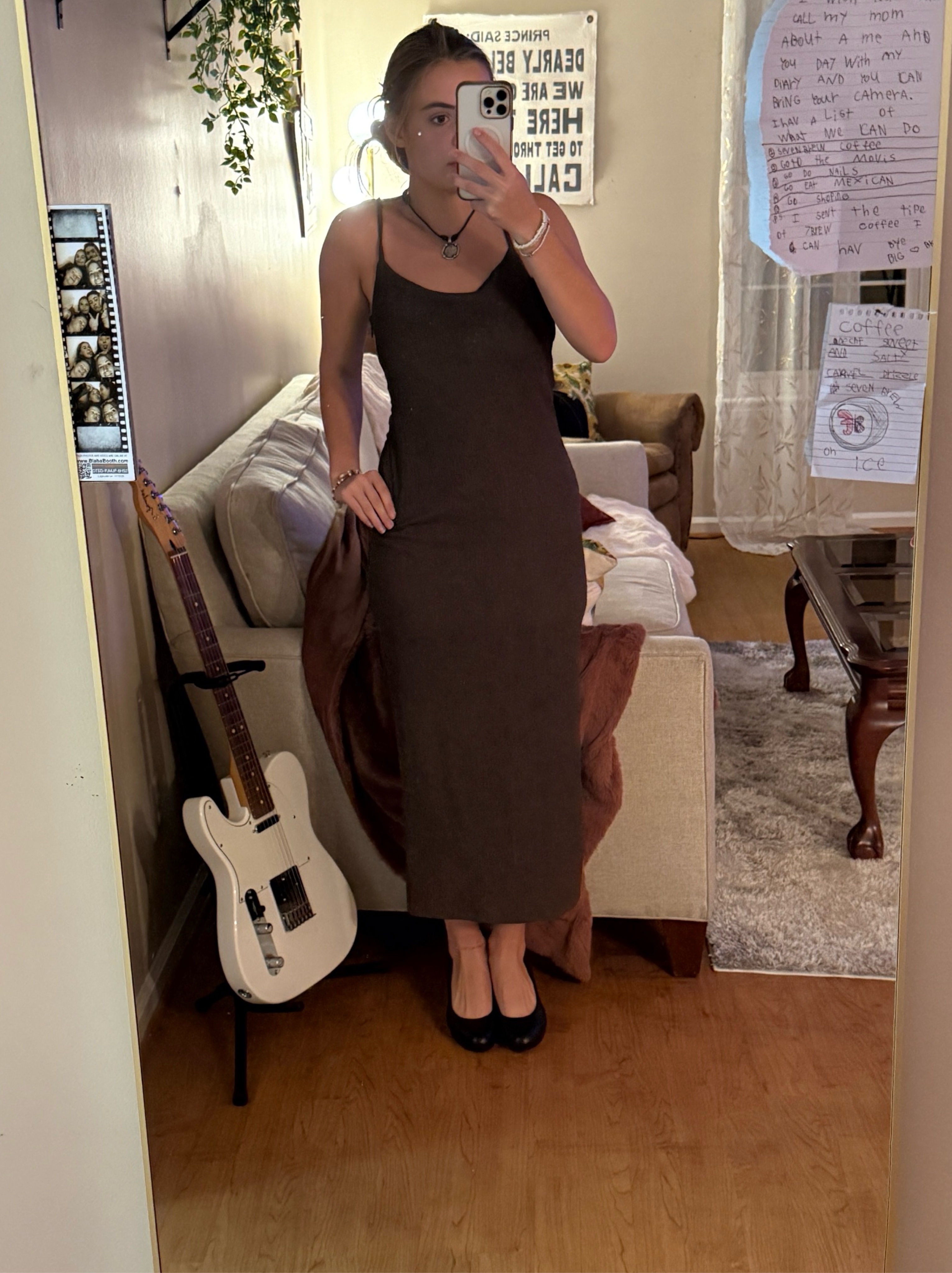 Brown Sleeveless Midi Slip Dress