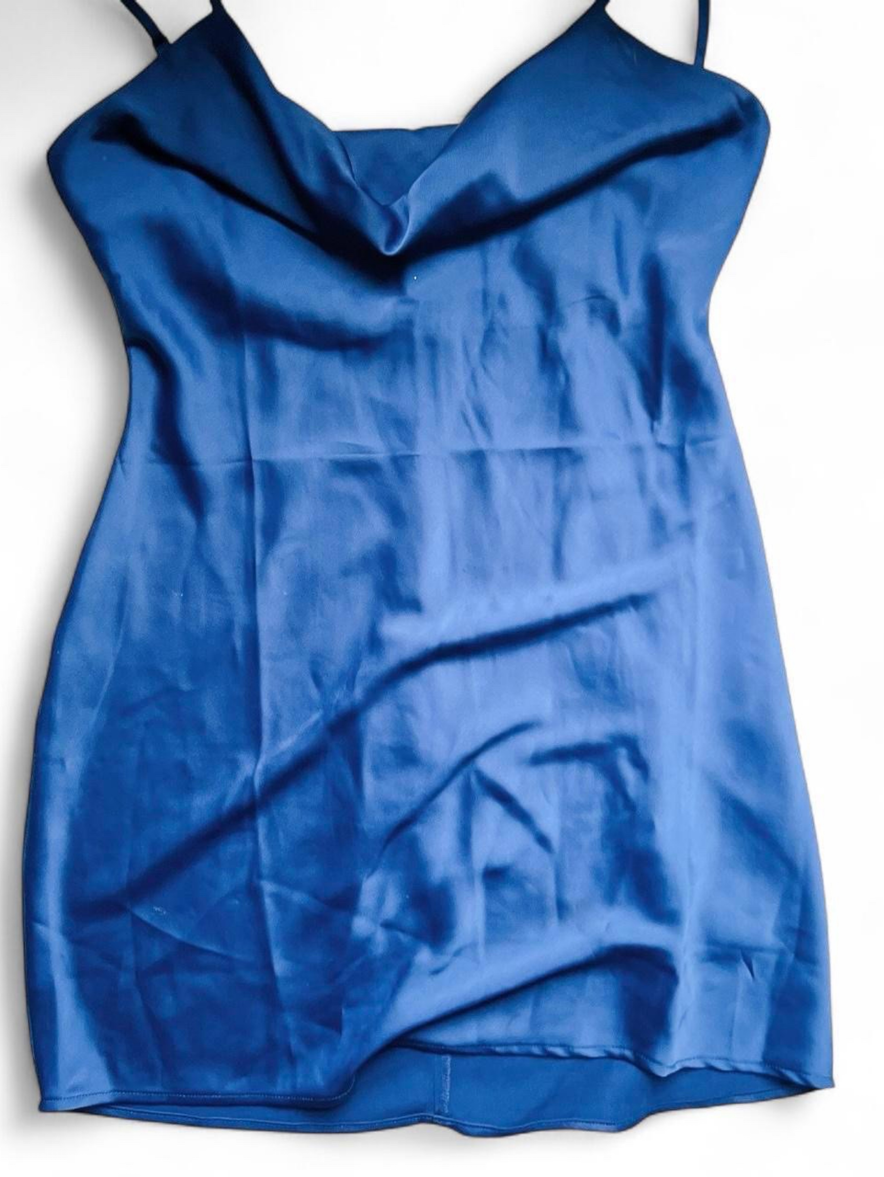 style slip satin mini dress blue Navy Cowl Neck by Urban Outfitters Farm Rio Knot Cut women's prom fashion Cold hand wash only Days:3 Days