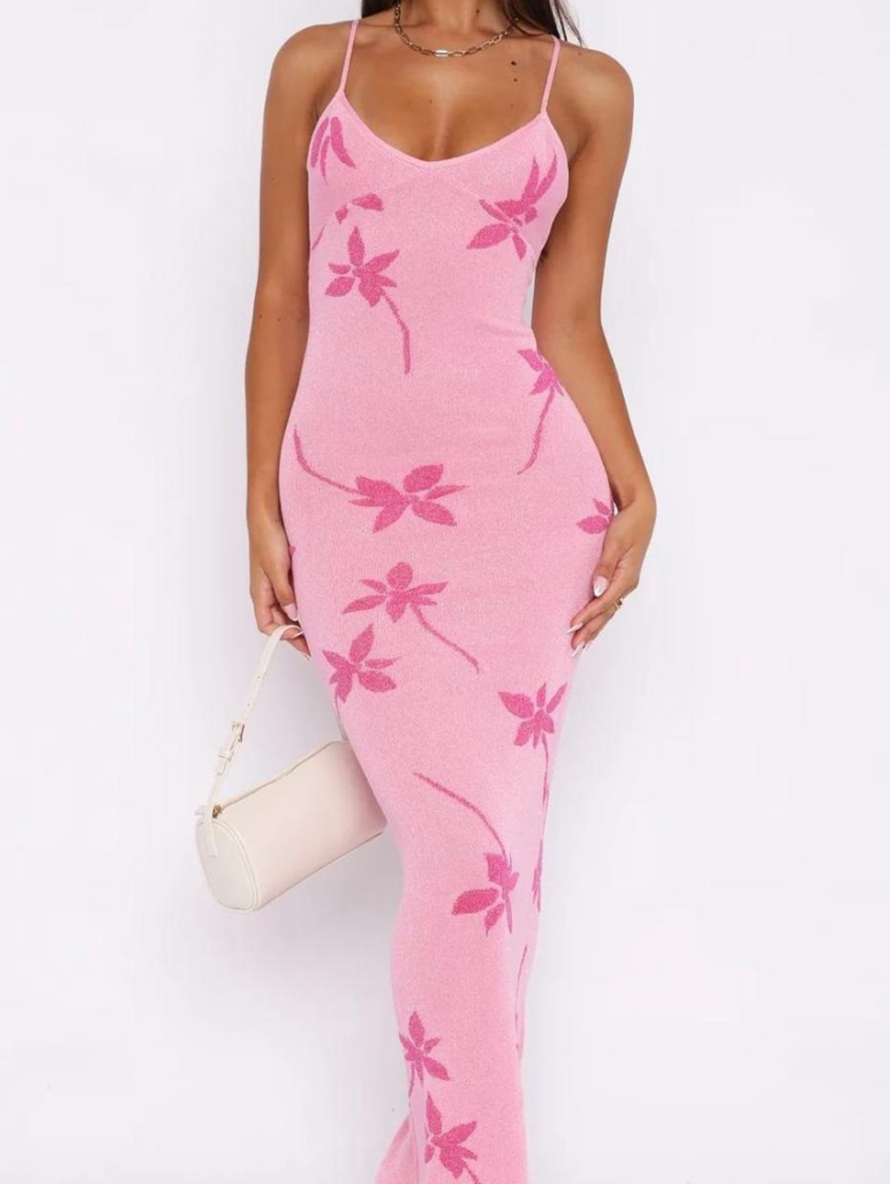 White fox pink flower maxi dress size xs
