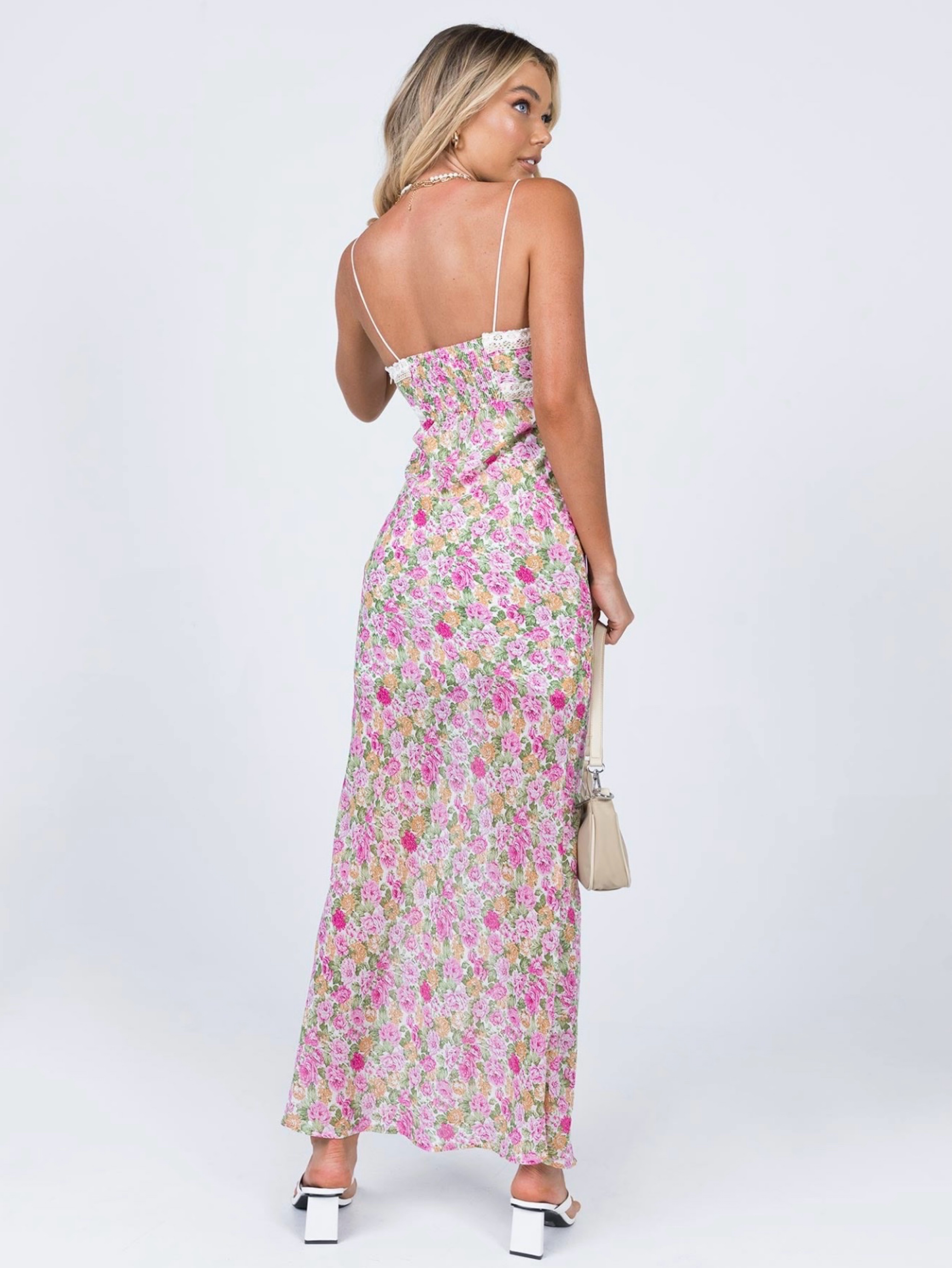 pink floral dress princess polly Emily Maxi Dress - Satin | Pink Floral | Womens