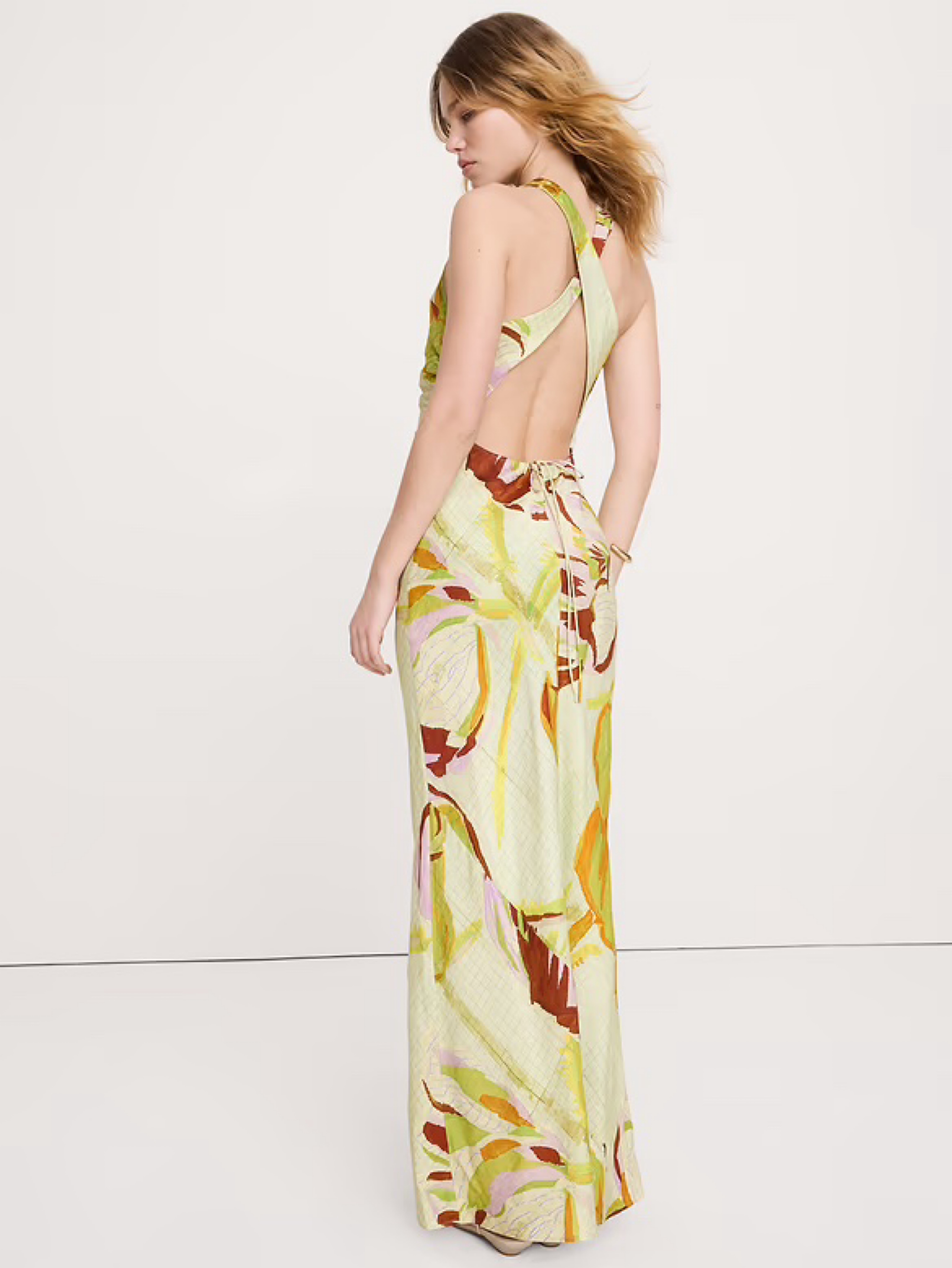 banana republic yellow silk dress Linen-Silk Tiered Maxi Dress