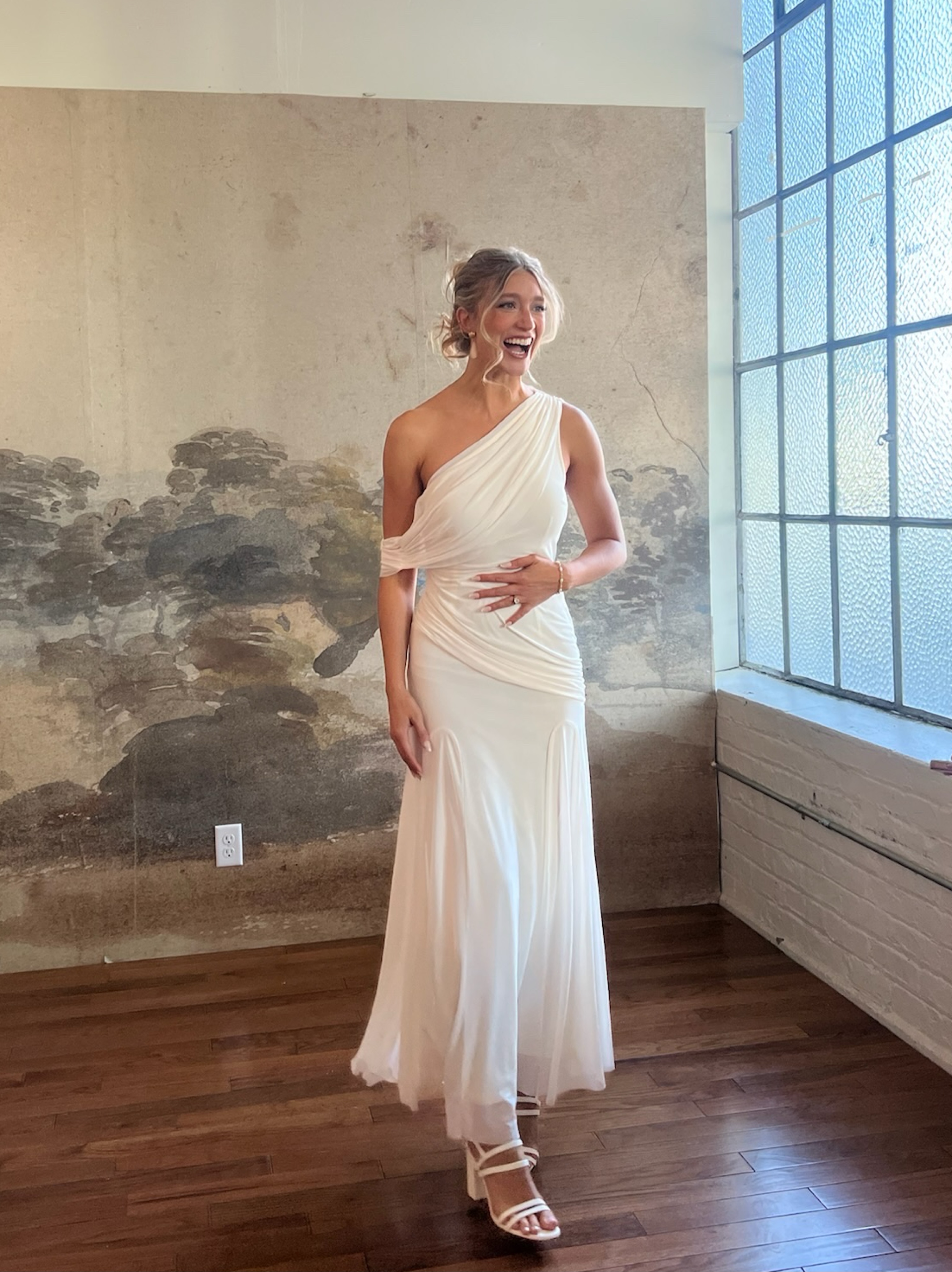nude asymmetric draped neckline maxi dress from inthestyle Anaisa Asymmetric Neckline Draped Maxi Dress Oyster