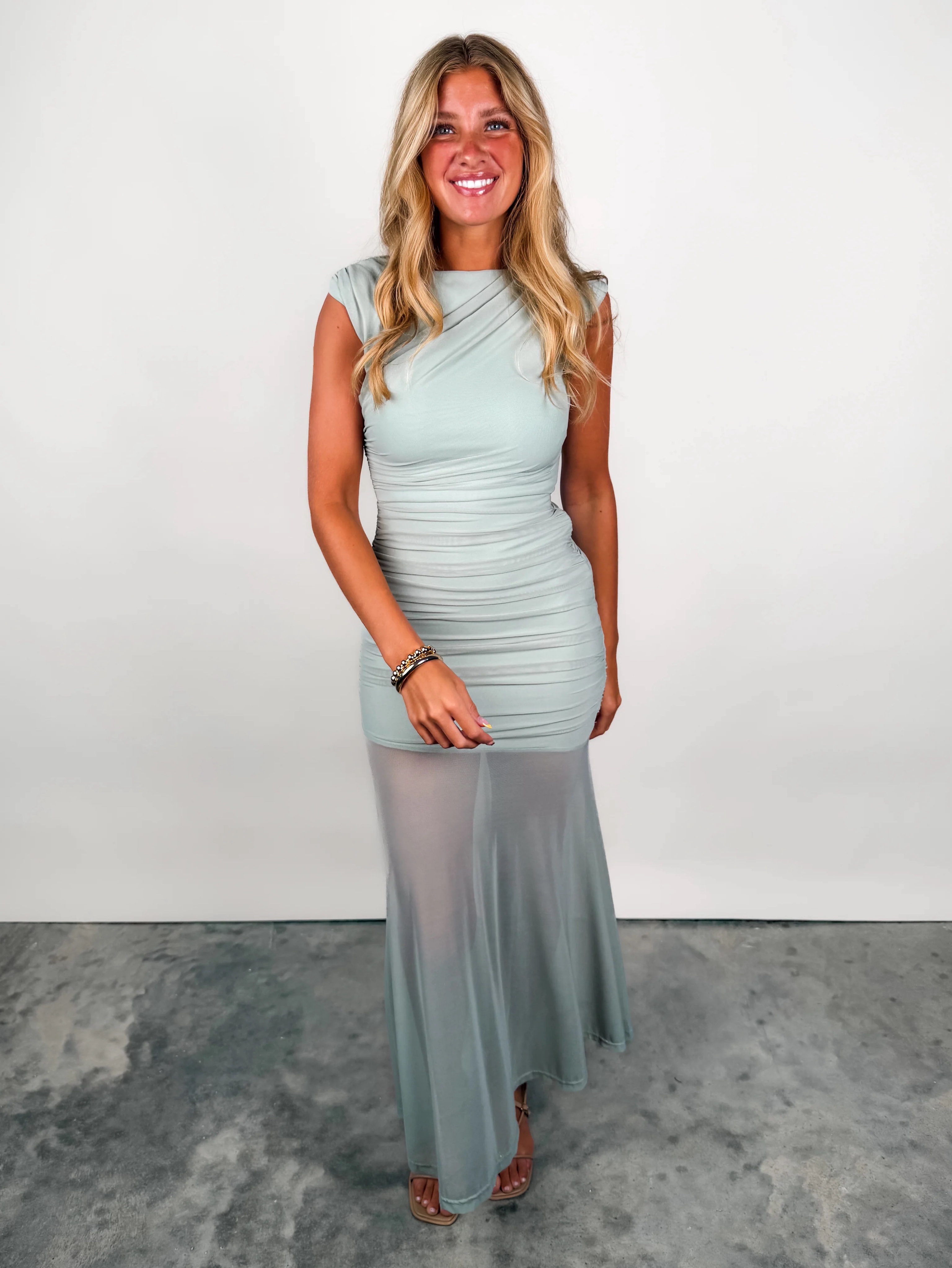 sage green ruched midi dress Capella | Women's Sage Green Ruched Midi Bodycon Dress | Skinny Strap Cocktail