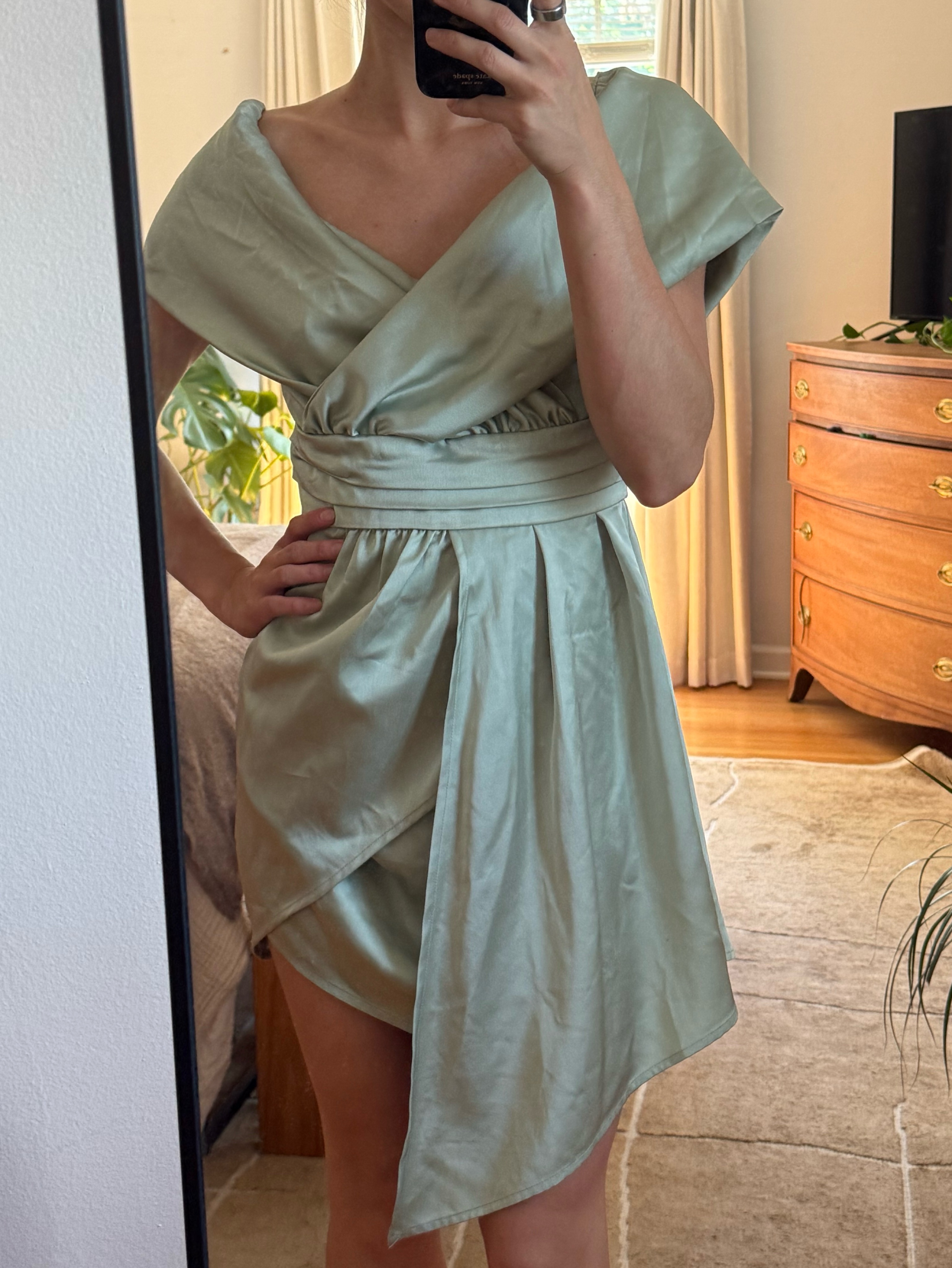 light green wrap dress Short Wrap Dress Verde (Gold Foil)