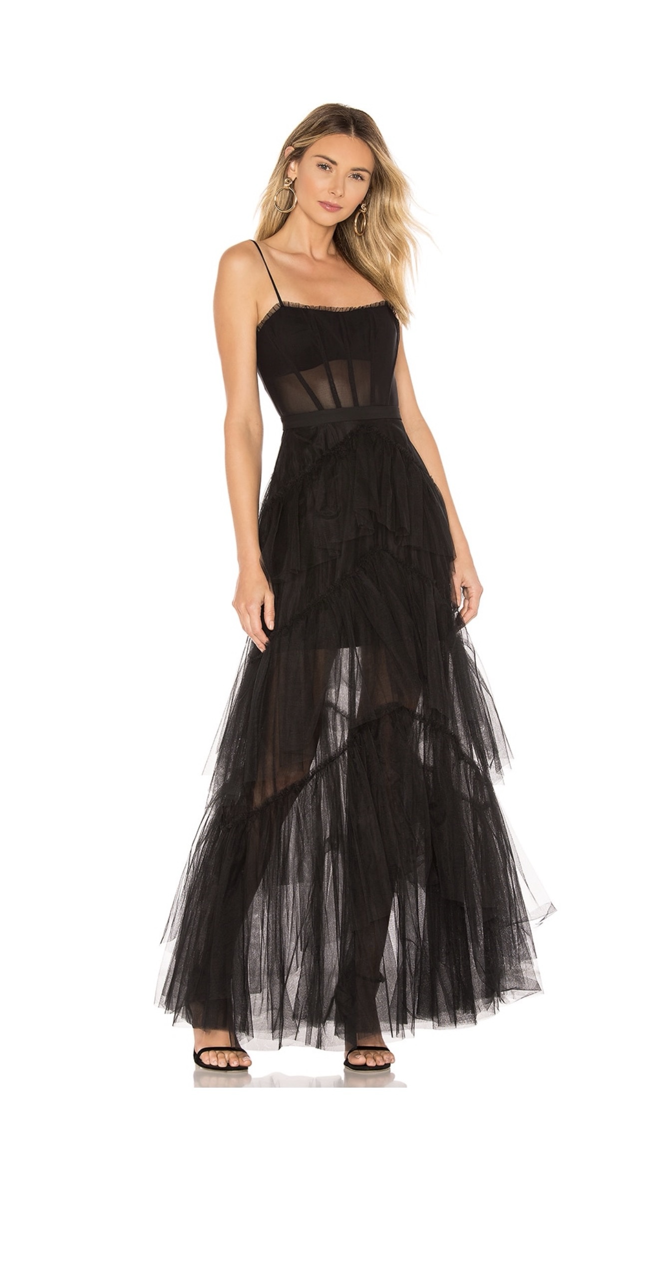 BCBGMAXAZRIA Black Corset Tulle Gown