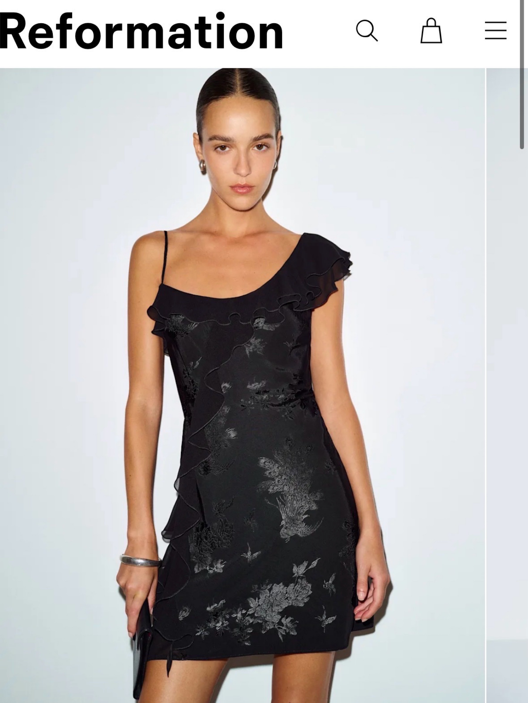 Reformation Arienne Dress | Black Floral Ruffle Mini Dress by Reformation