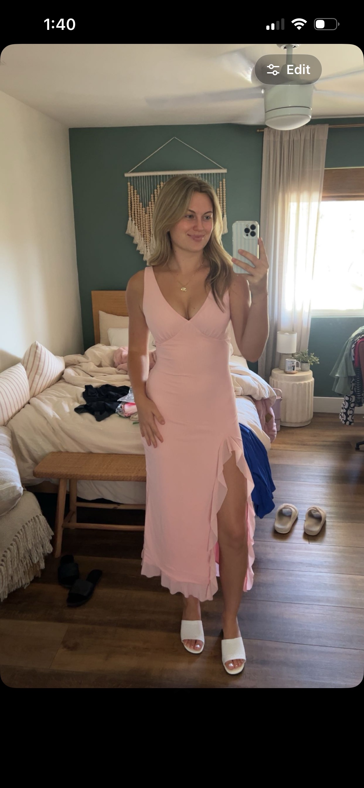 Blush Pink Ruffle Midi Dress