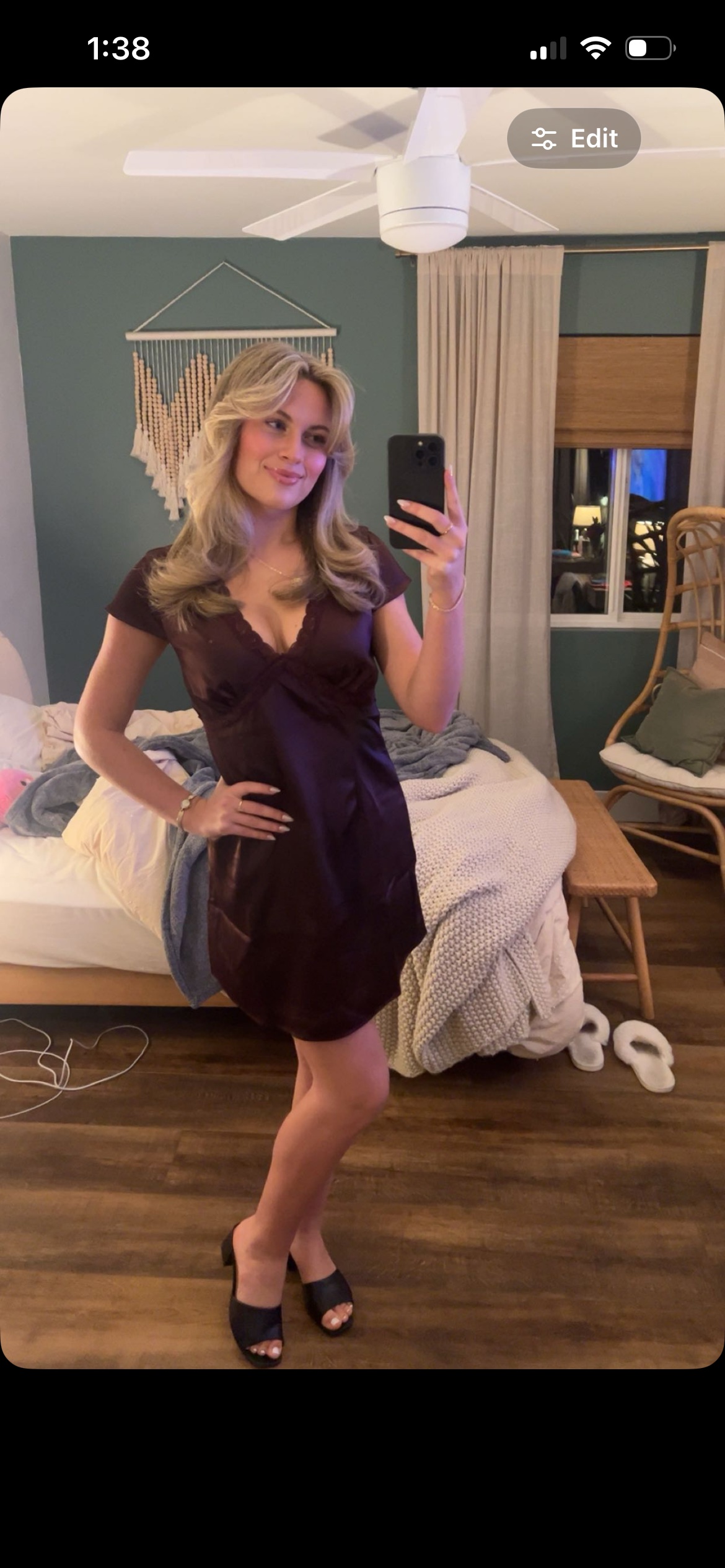 Burgundy Silk Lace Mini Dress