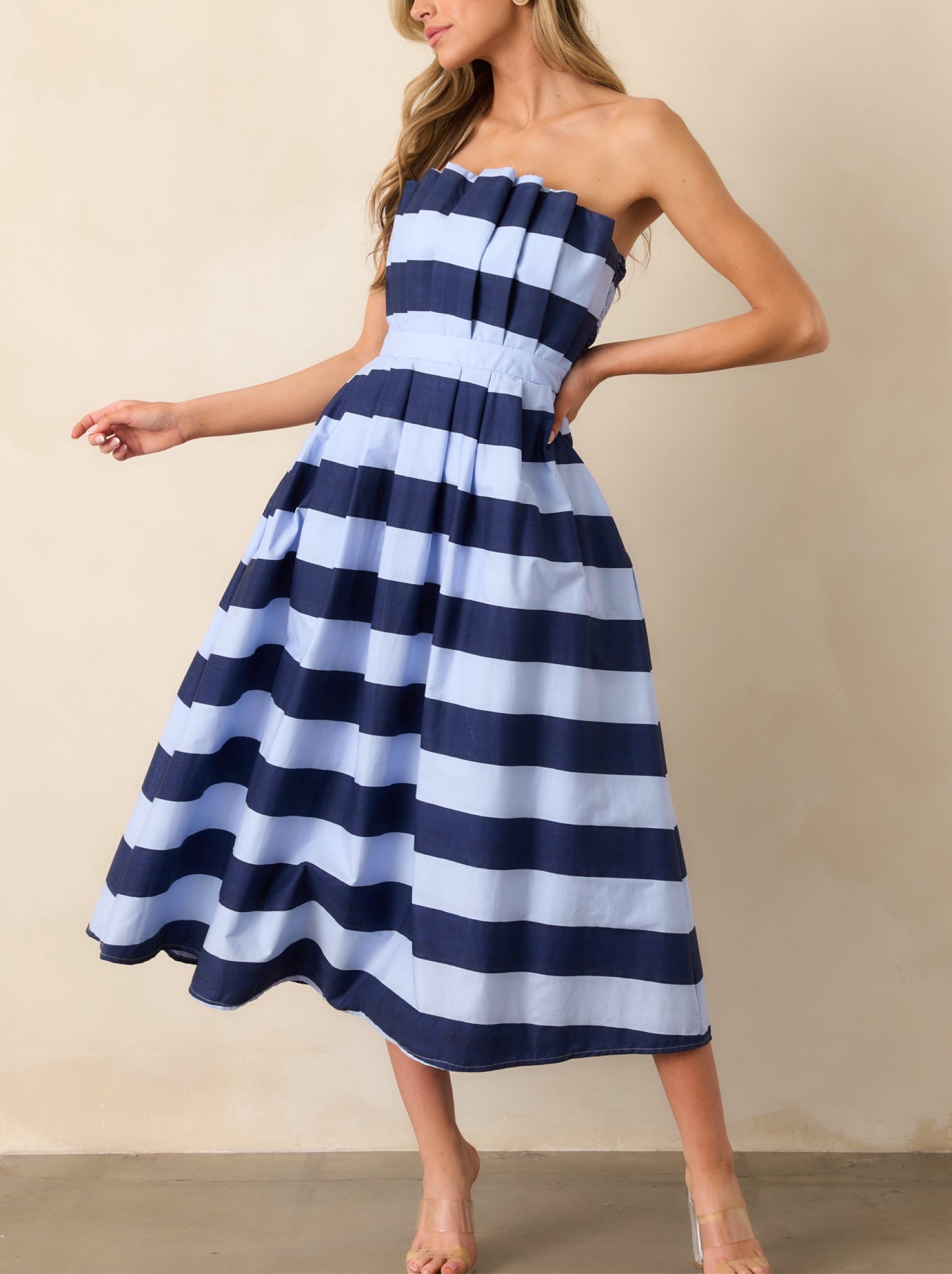 Blue Striped Midi Dress
