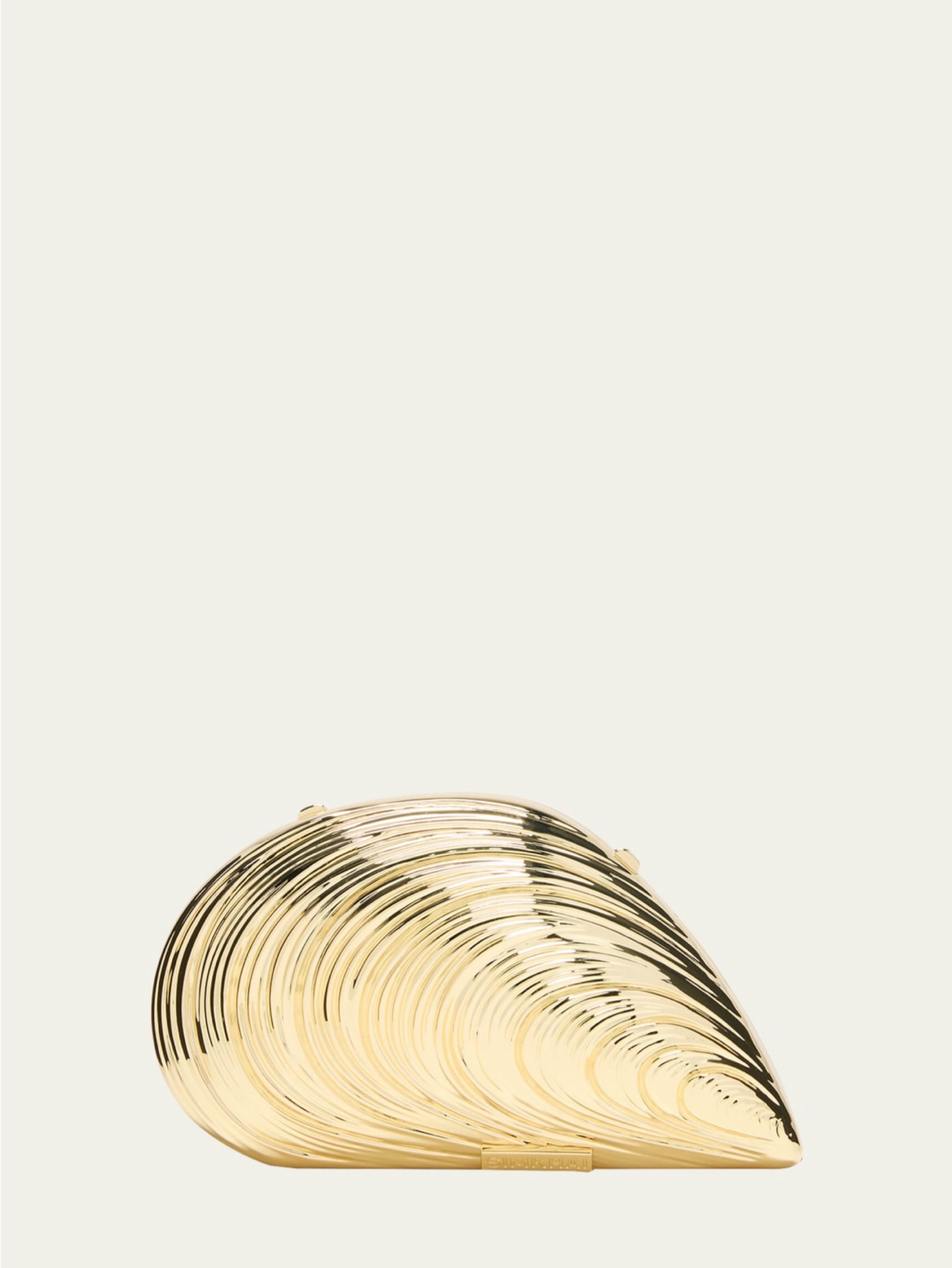 SIMKHAI Gold Bridget Metal Oyster Shell Clutch Bag