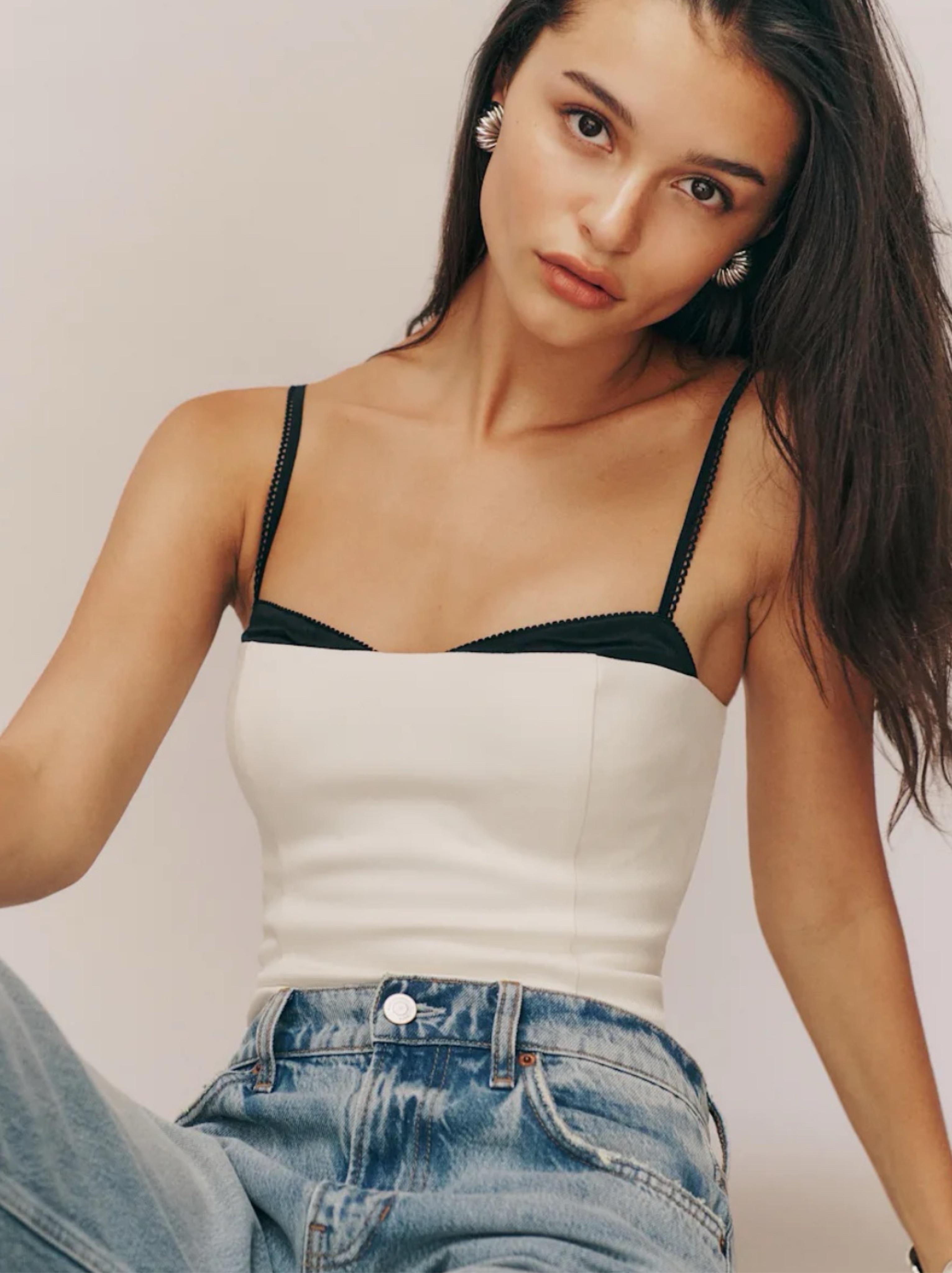 Cream and Black Colorblock Camisole Top
