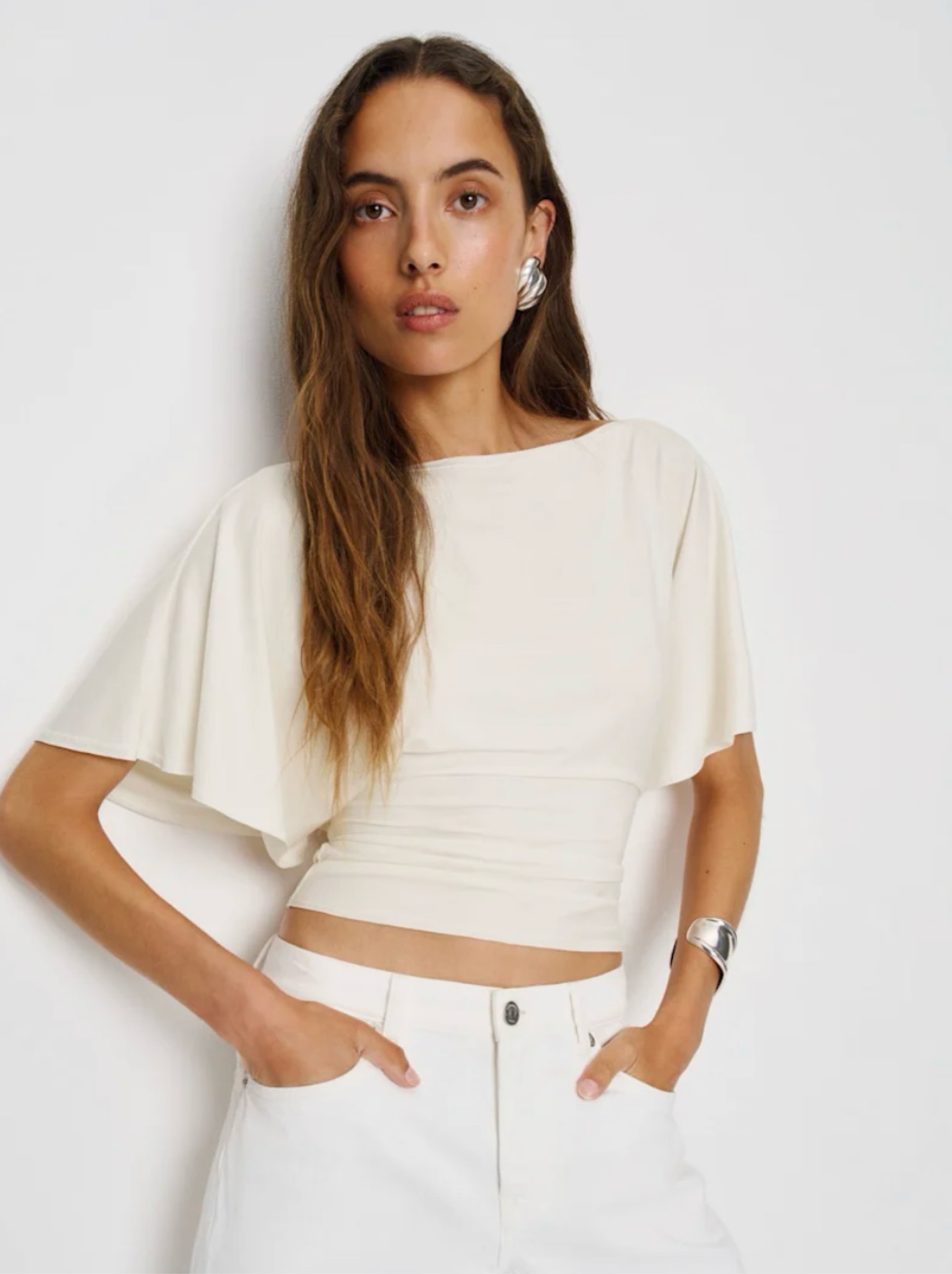 Cream Ruffle Crop Top