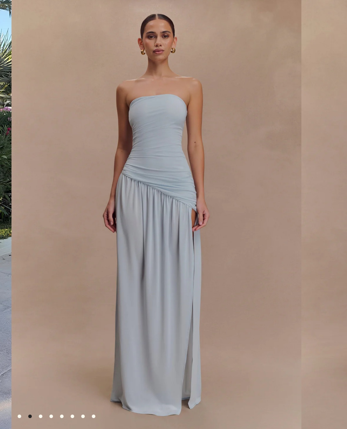 strapless slinky maxi dress with split Big Strapless Dress Falls Down Bex Strapless Slinky Maxi Dress With Split Burgundy MESHKI US