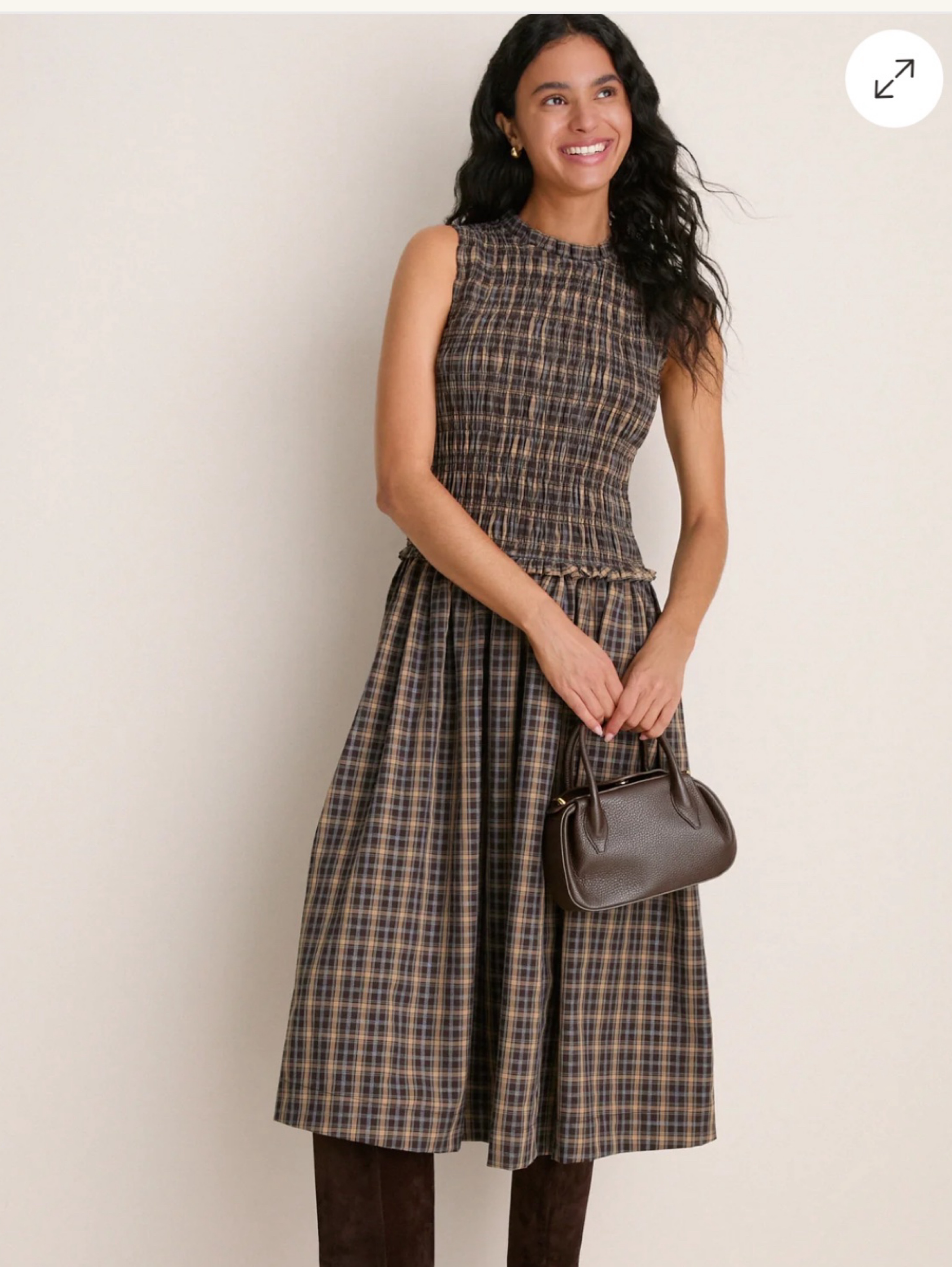 Hyacinth House Harvest Tartan Smocked Olivia Midi by Hyacinth House