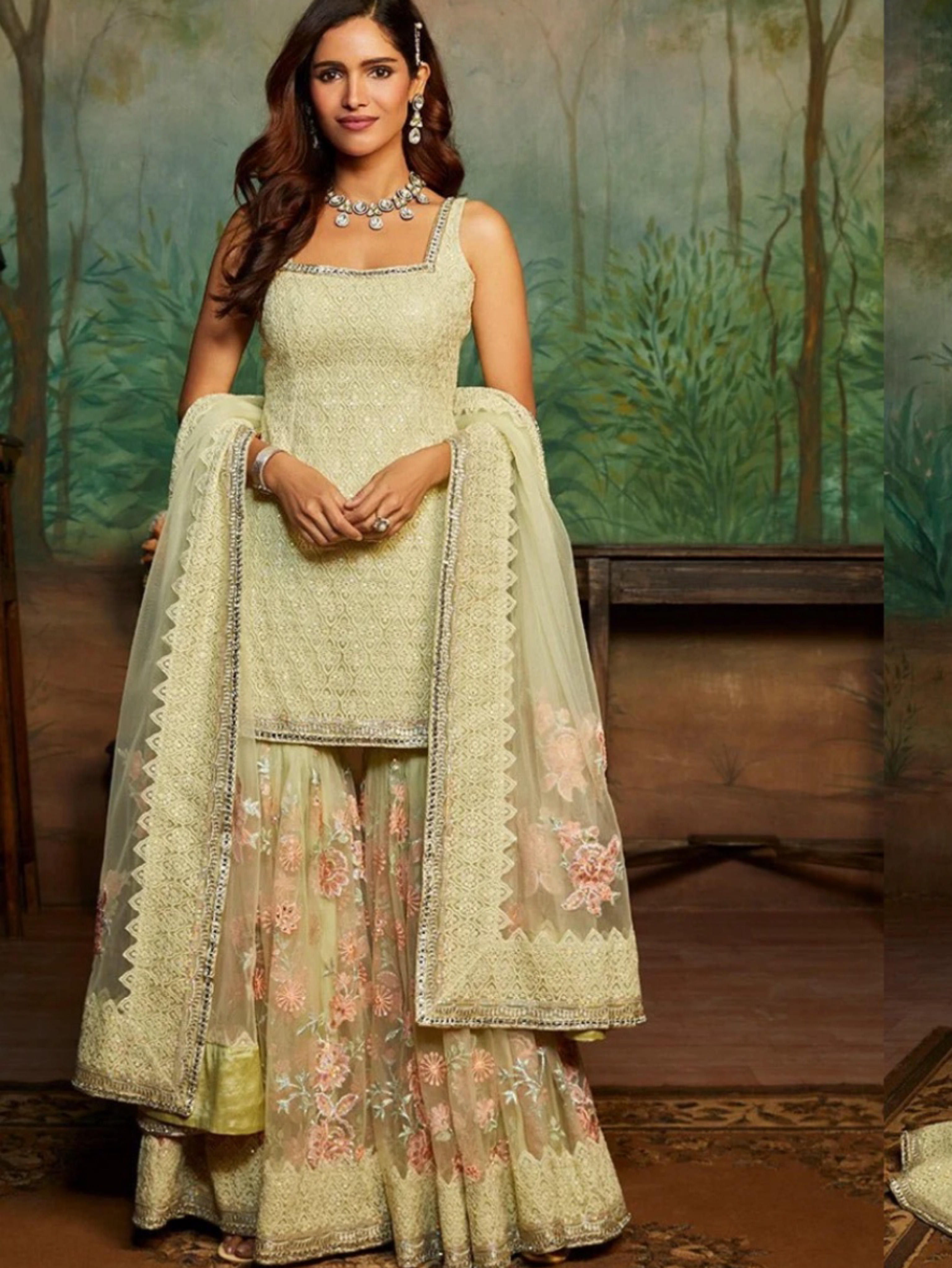 Soft Yellow Heavy Embroidered Gharara Suit